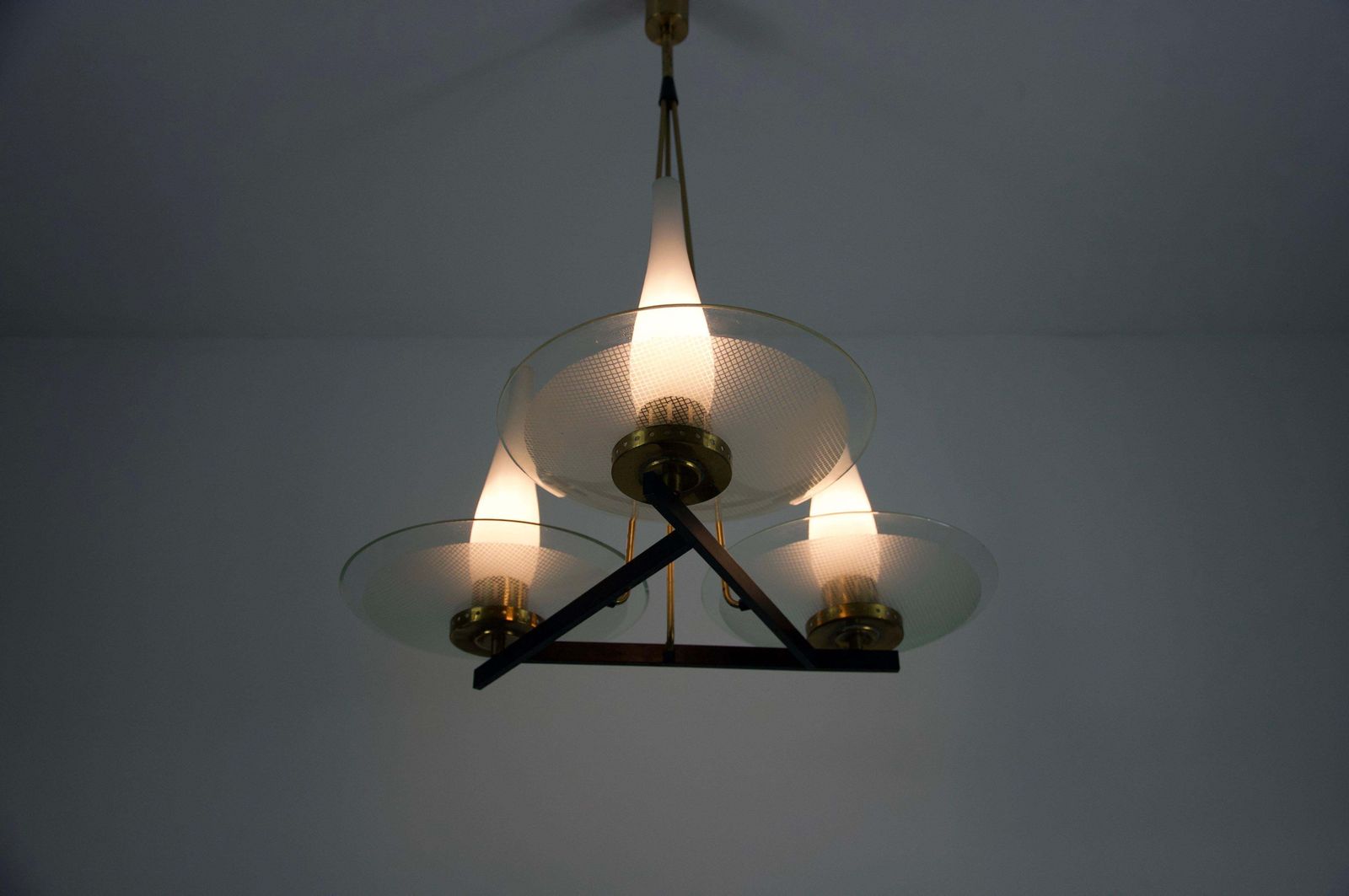 Exceptional Brass And Glass Chandelier By Stilnovo, 1960s, Italy photo buy
