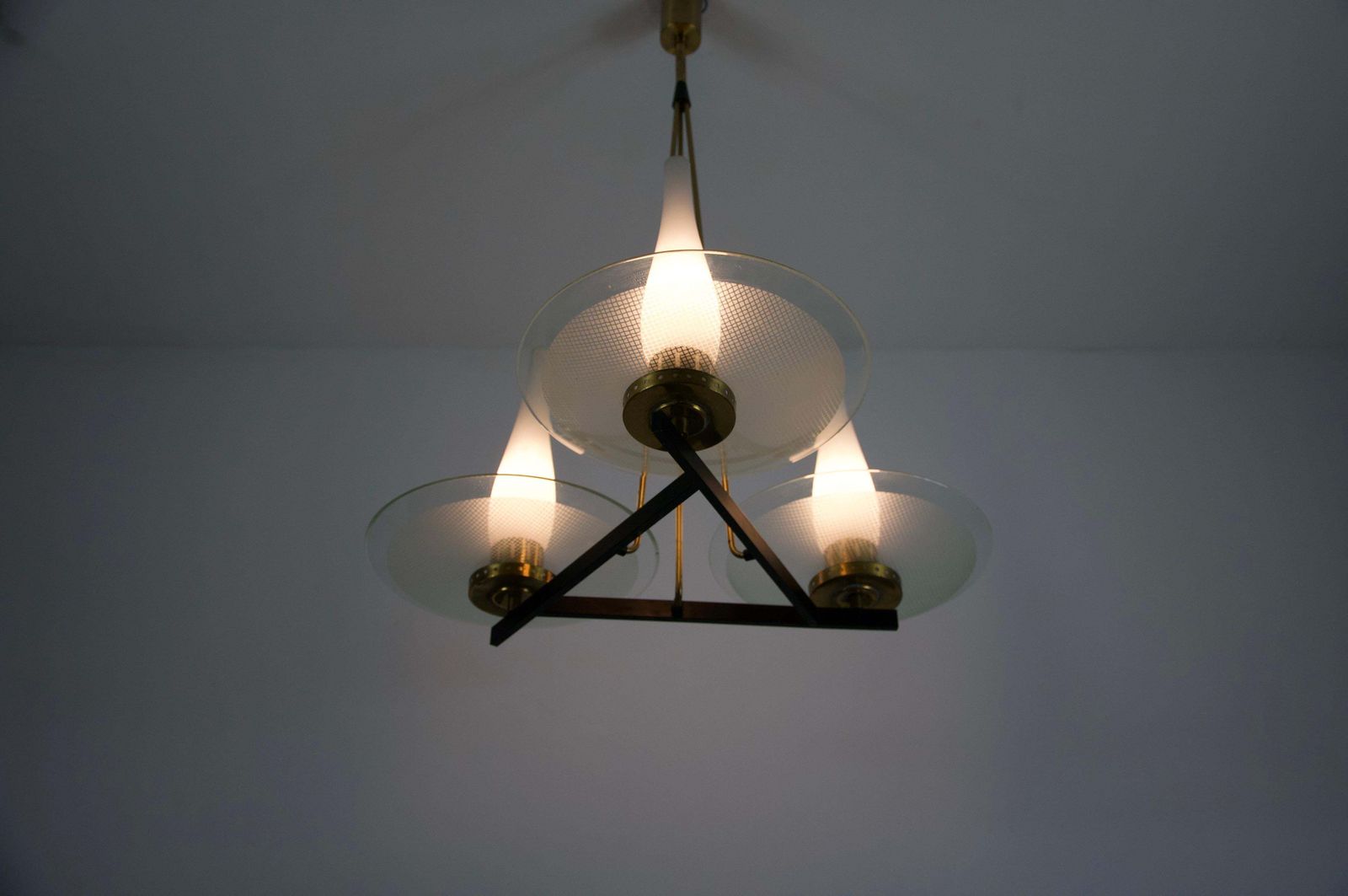 Exceptional Brass And Glass Chandelier By Stilnovo, 1960s, Italy photo vintage