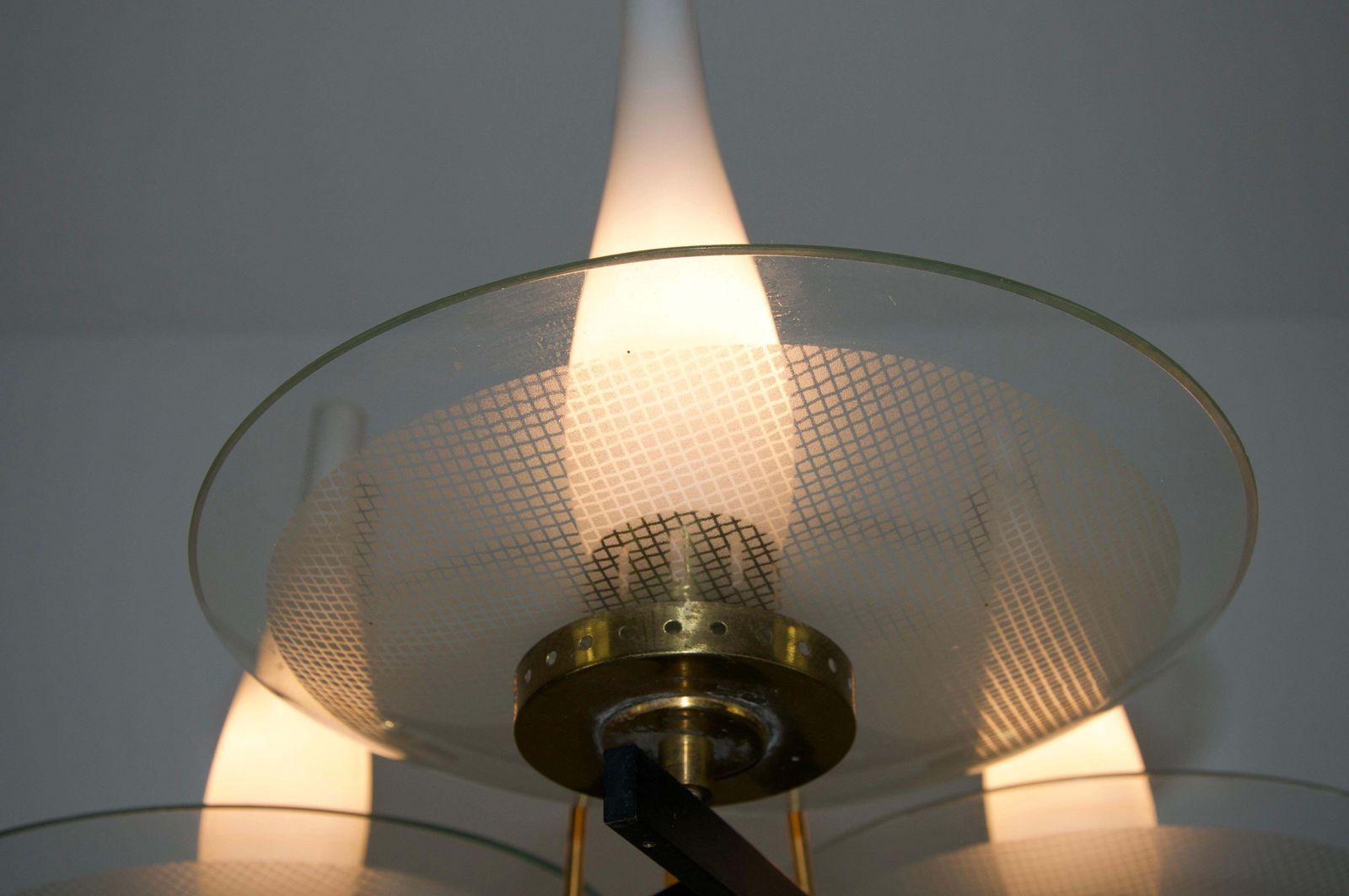 photo for sale Exceptional Brass And Glass Chandelier By Stilnovo, 1960s, Italy