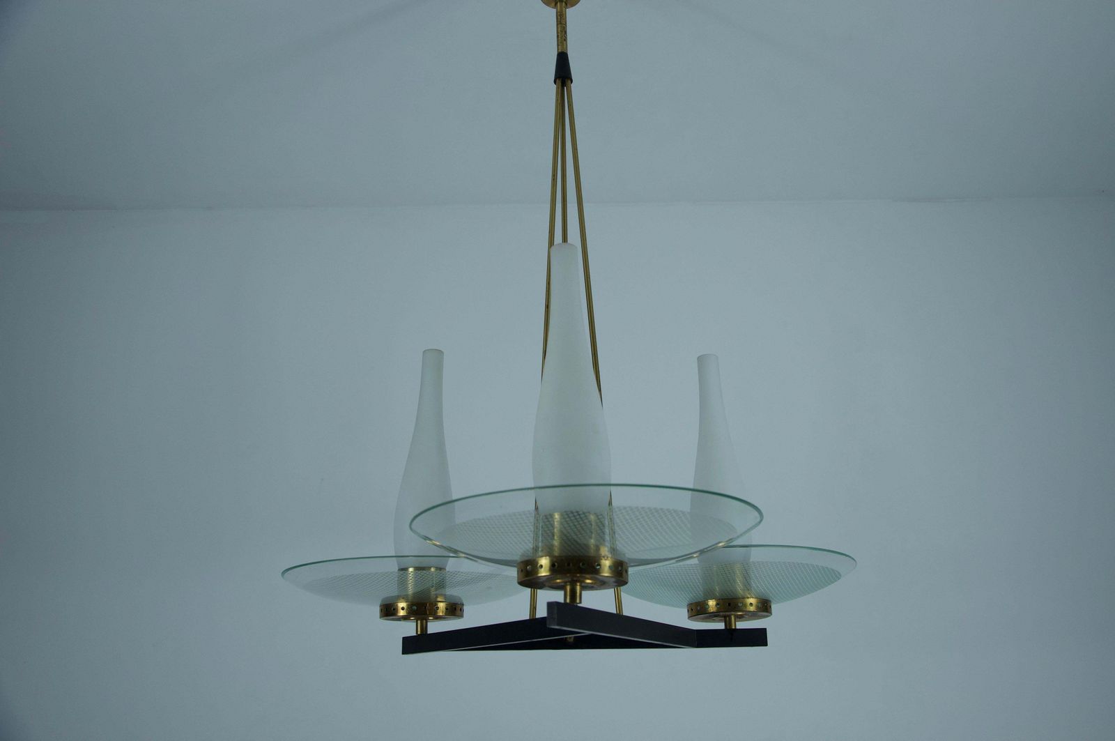 Lighting Exceptional Brass And Glass Chandelier By Stilnovo, 1960s, Italy photo