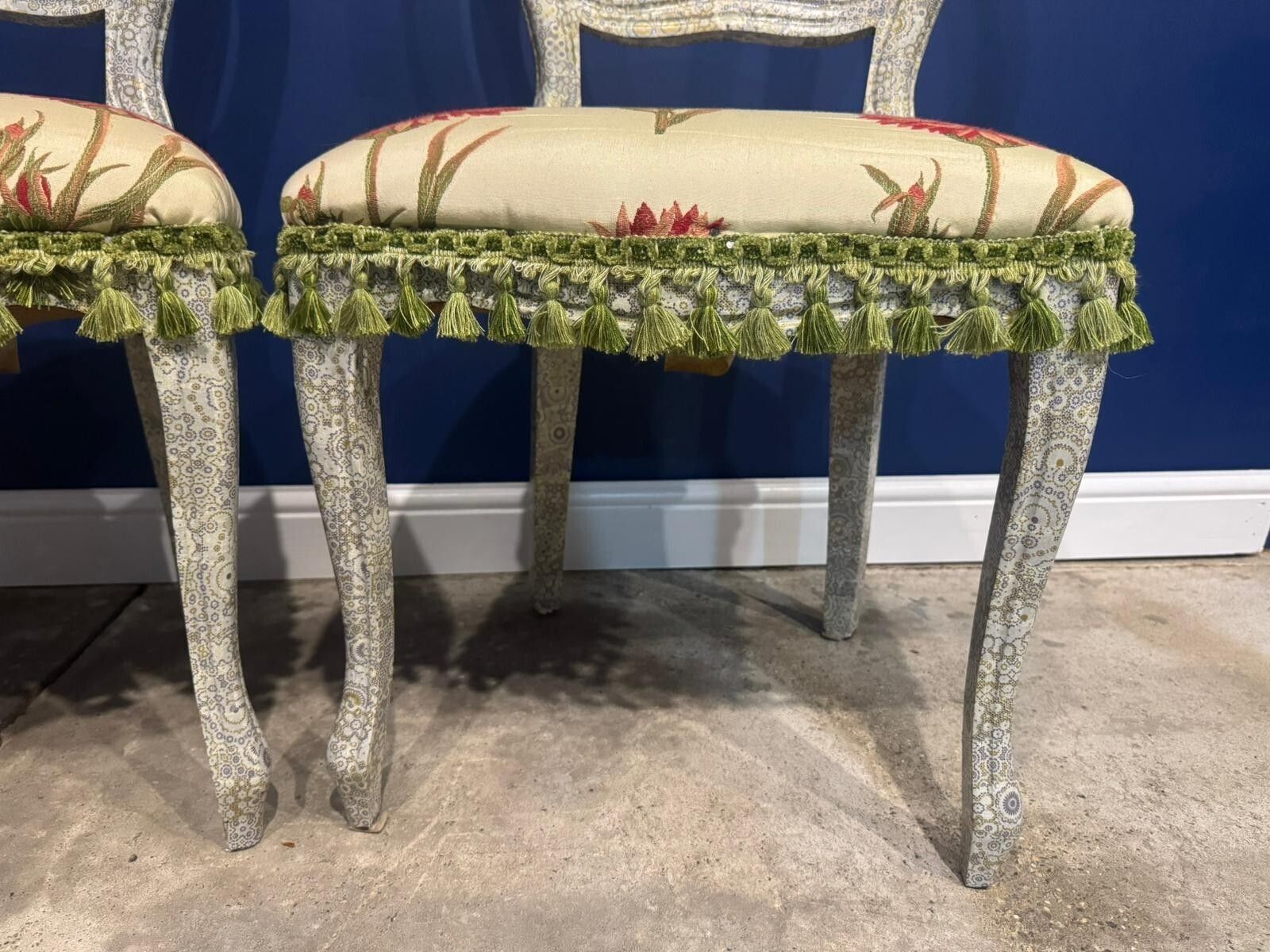 Vintage Balloon Backed Chairs Decoupaged Upcycled Floral Padded Seat photo vinterior