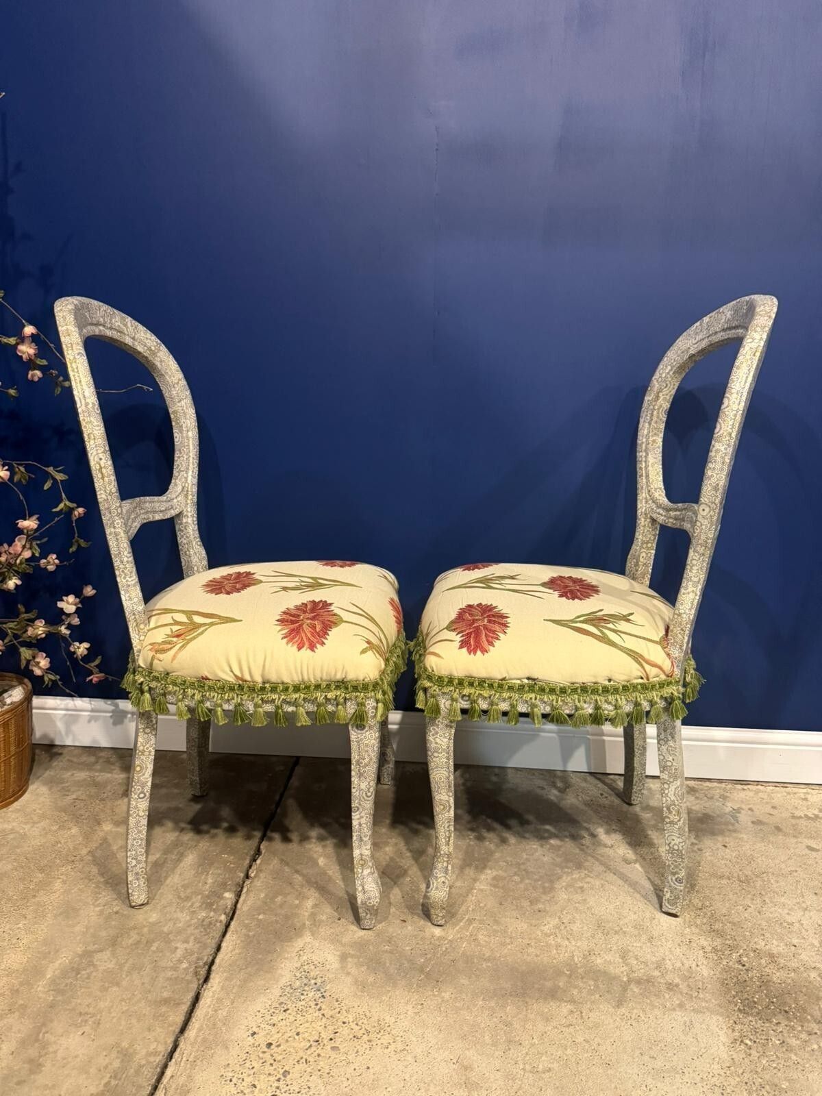 Vintage Balloon Backed Chairs Decoupaged Upcycled Floral Padded Seat photo buy