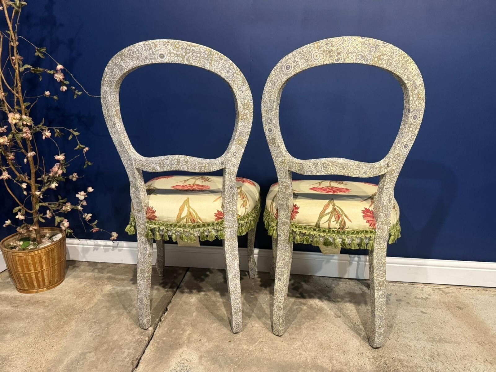 Vintage Balloon Backed Chairs Decoupaged Upcycled Floral Padded Seat photo vintage