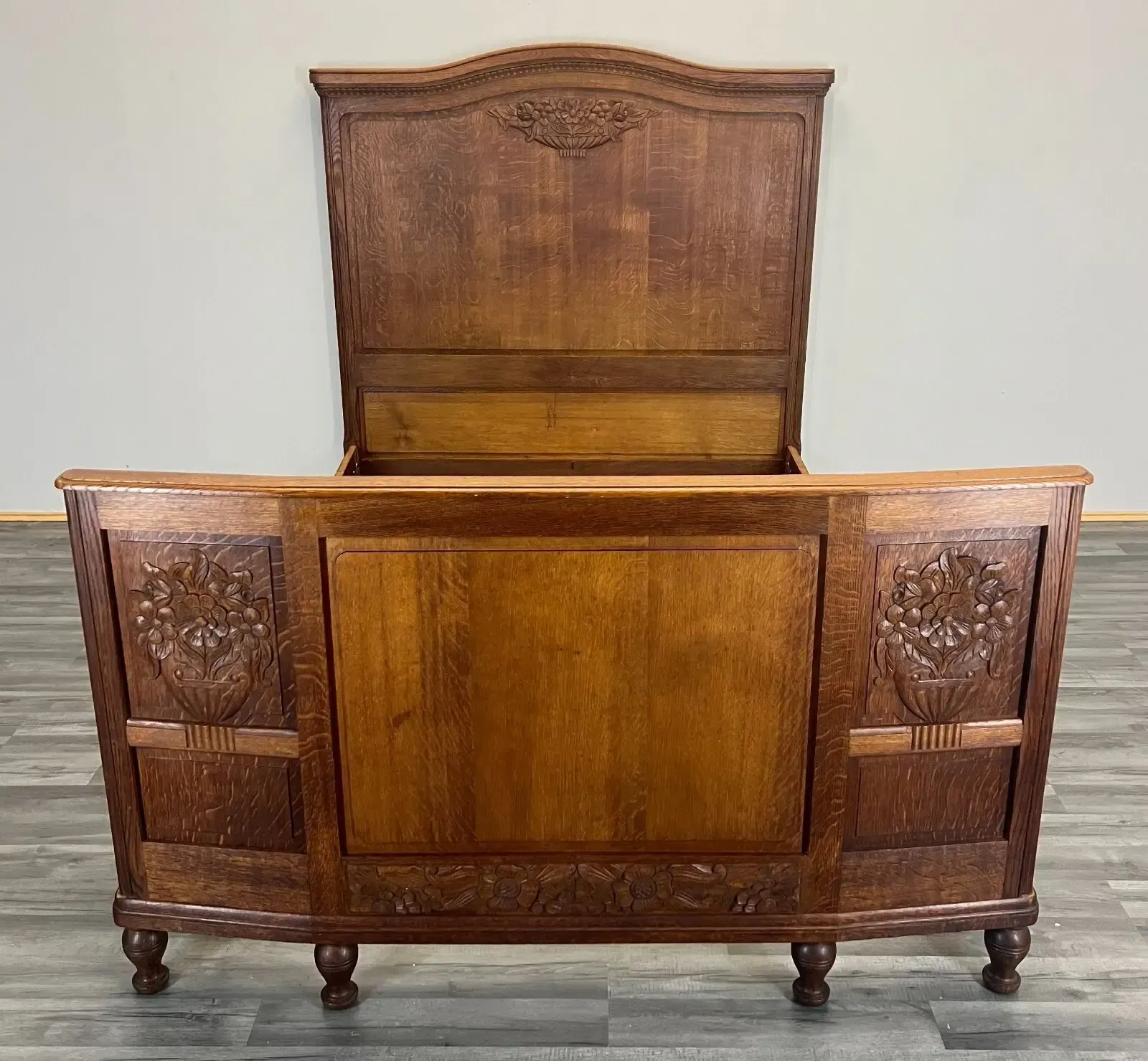 Bed Antique French Style Oak Double Bed Frame Carved Headboard Lot 2762 photo furniture
