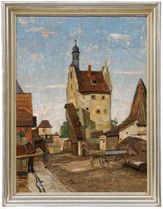 Karl Stretz (1900 1965)   Framed Mid 20th Century Oil, Franconian Village photo furniture