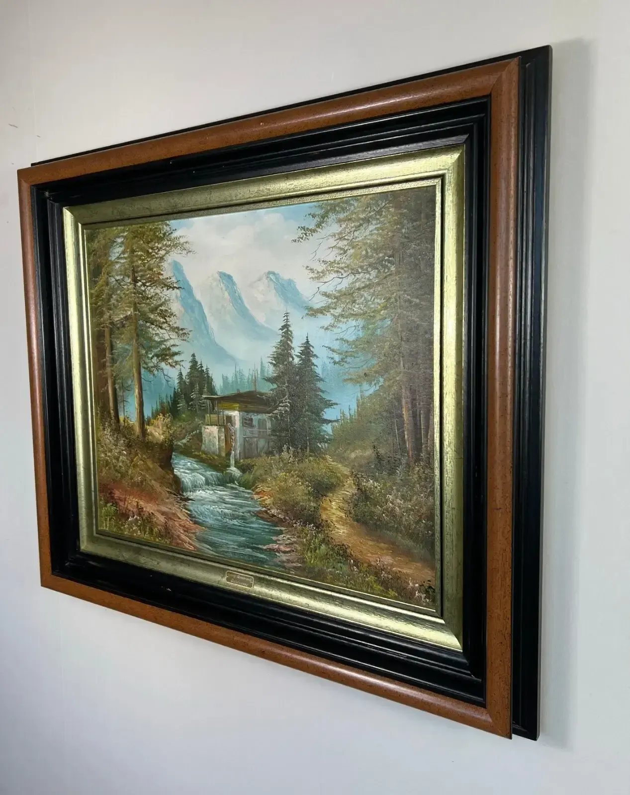 Painting Vintage Oil Painting Framed Lake Mountains Scene 73cm X 83cm Lot 5052 photo furniture