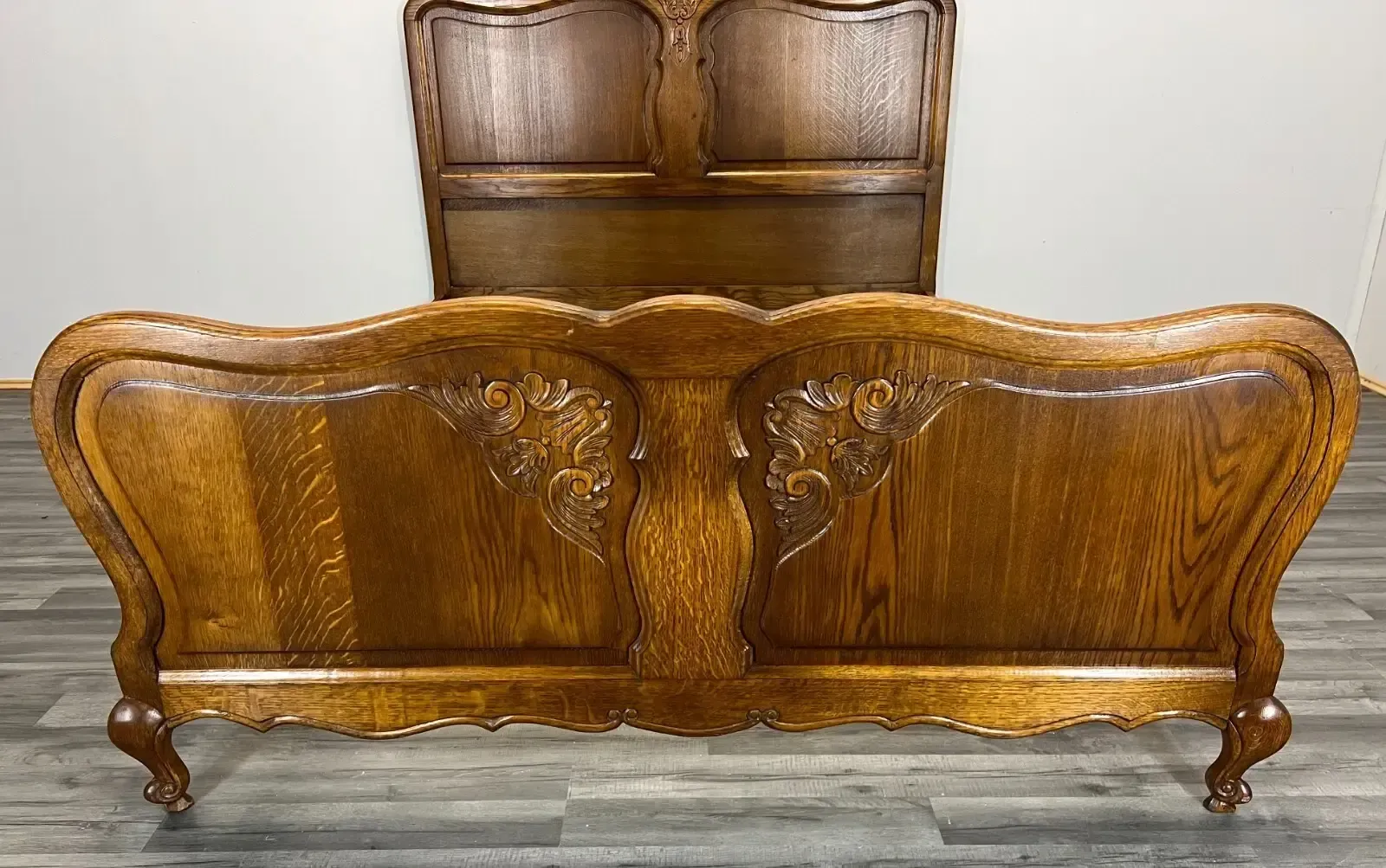 Bed Vintage French Louis XVI Style Oak Double Frame Carved Headboard Lot 2758 photo for sale