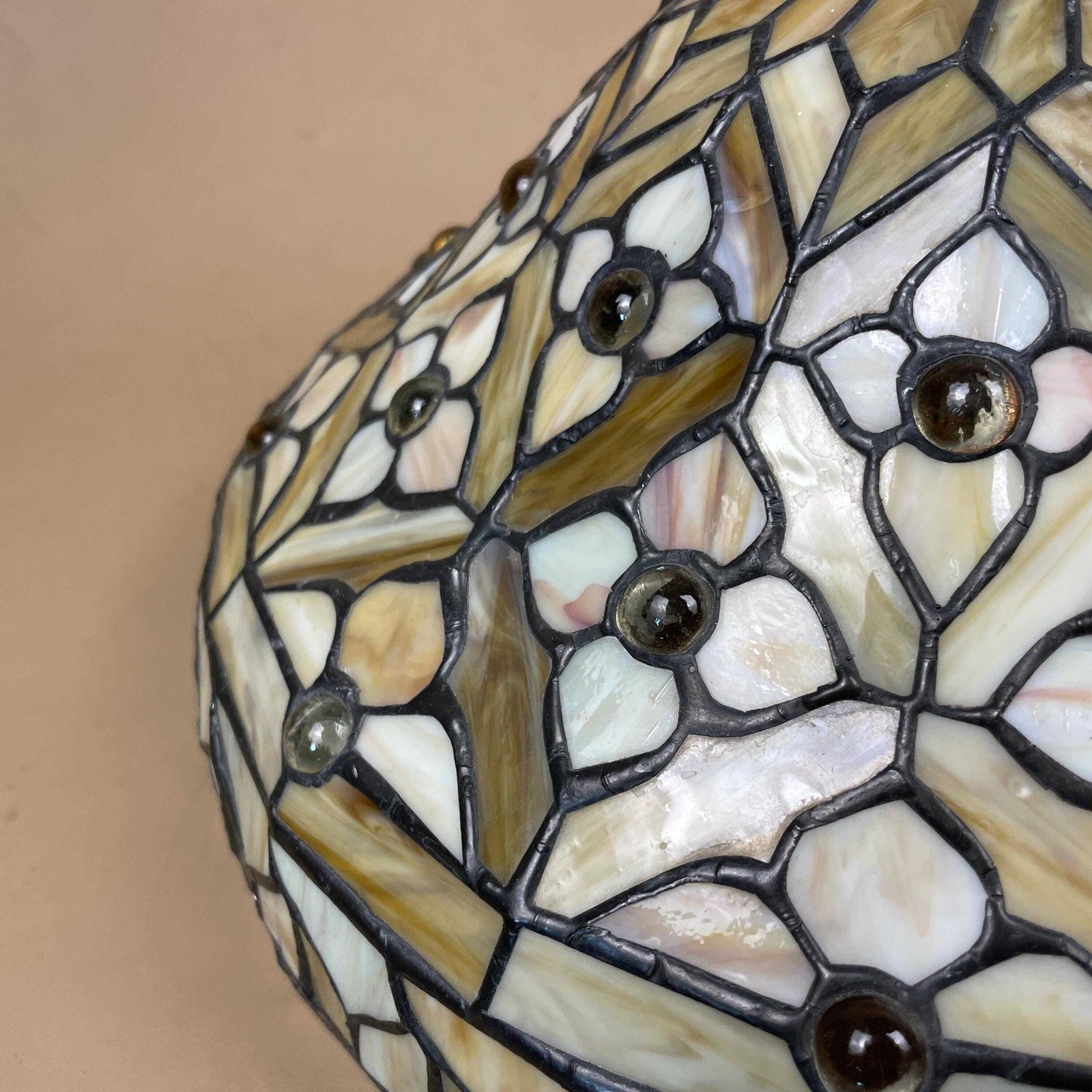 photo for sale Tiffany Style Lamp Shade Yellow Black Colour Lampshade Ceiling Stain Glass Stained Lightshade Light Patterned Dome Circle Metal Large