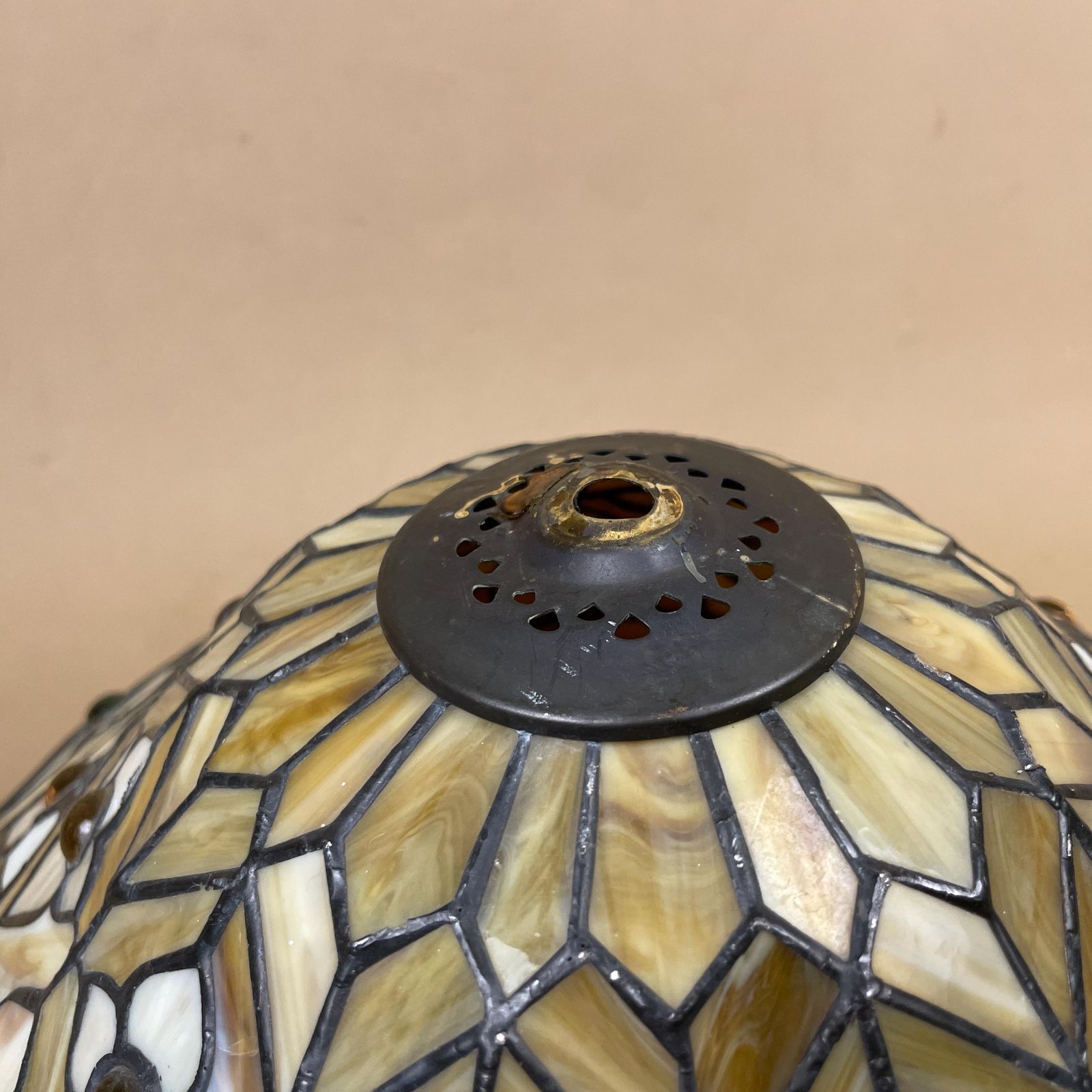 Lighting Tiffany Style Lamp Shade Yellow Black Colour Lampshade Ceiling Stain Glass Stained Lightshade Light Patterned Dome Circle Metal Large photo