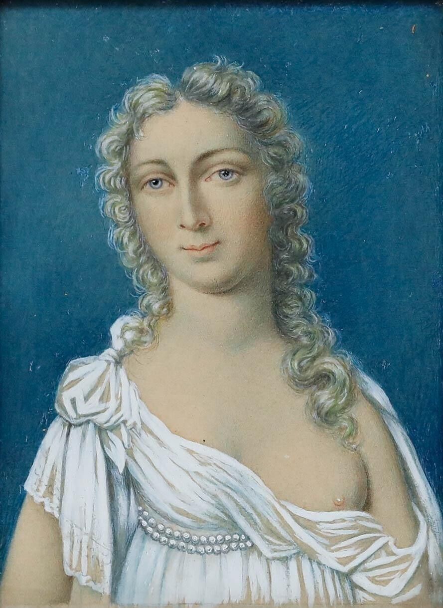 The Franquet Portraits   19th Century Gouache, Mrs. Captain Von Franquet photo for sale
