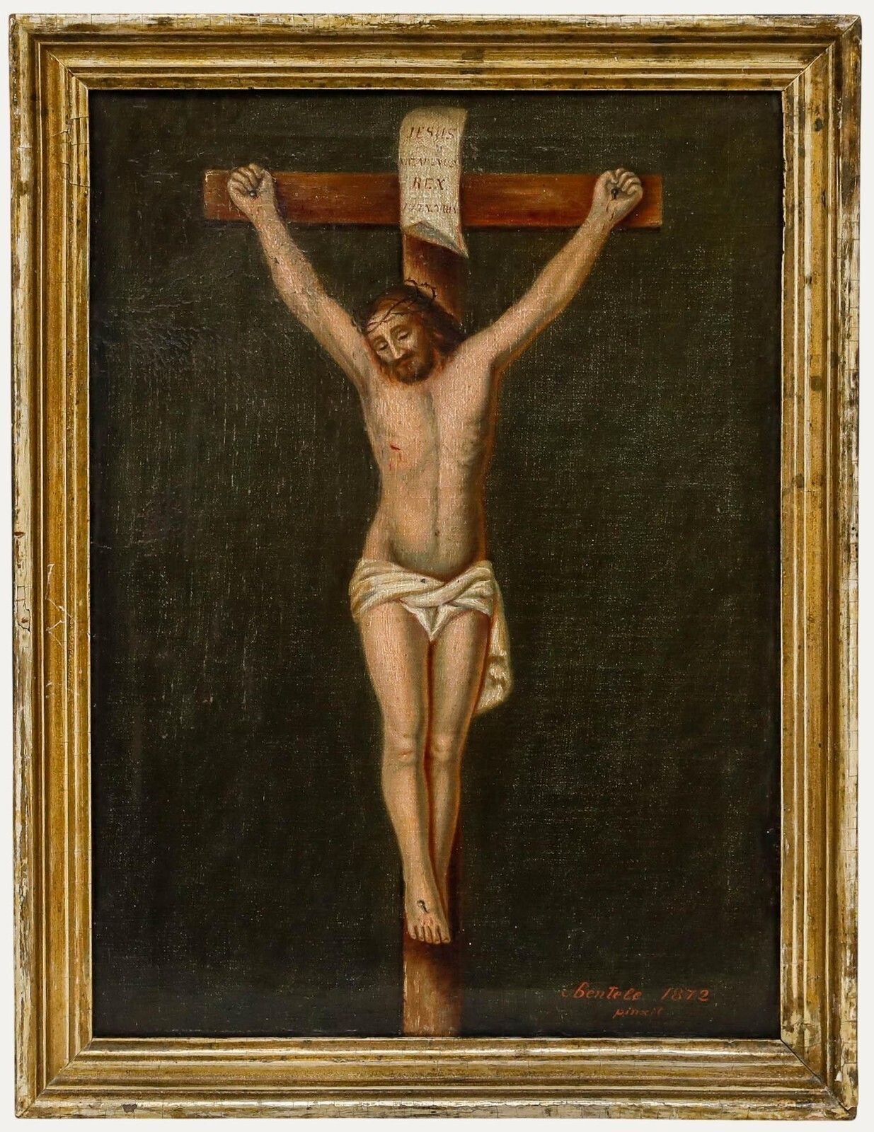 Fidelis Bentele (1830 1901)   Framed 1872 Oil, The Crucifixion Of Jesus Christ