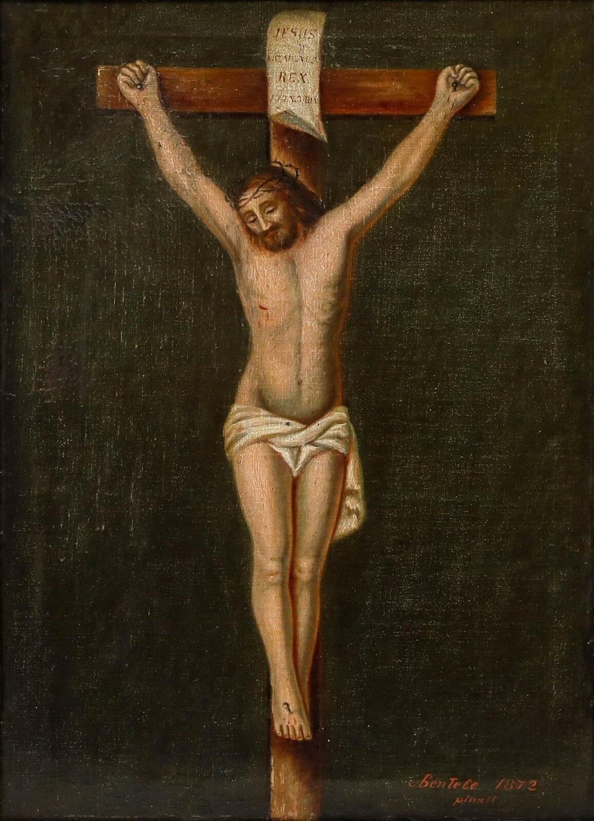 Fidelis Bentele (1830 1901)   Framed 1872 Oil, The Crucifixion Of Jesus Christ photo furniture