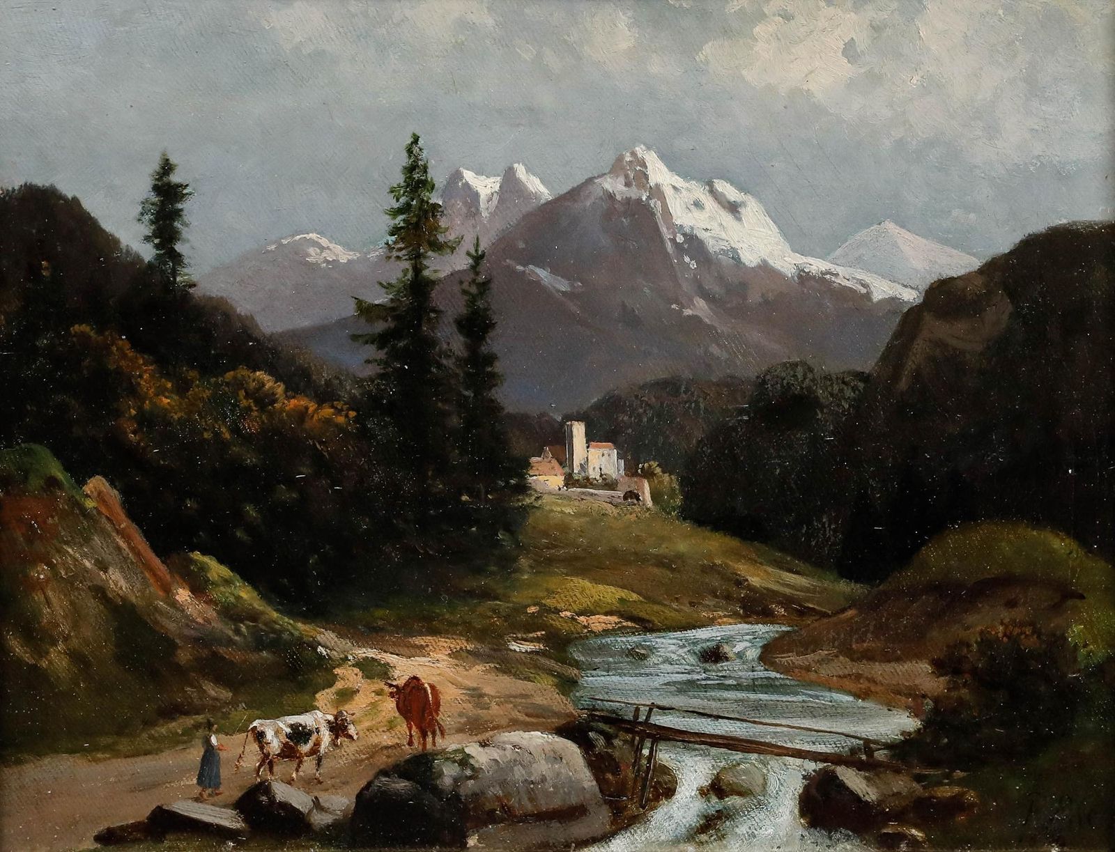 F. Ede   Framed 1859 Oil, Towards The Mountains photo for sale