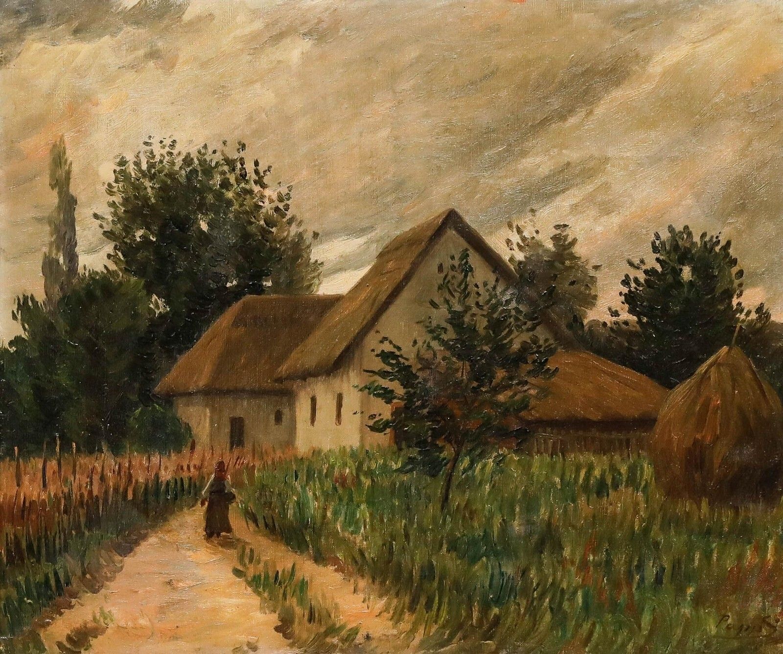 Sandor Papp (1868 1937)   Early 20th Century Oil, The Farmer's Wife photo for sale