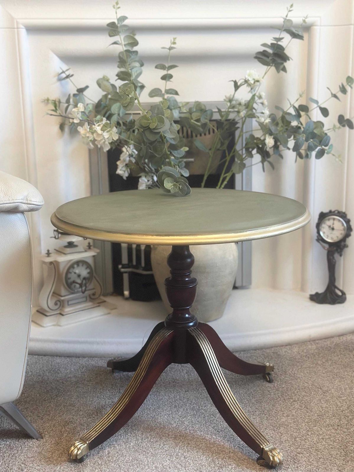 Vintage Hand Painted Green And Gold Side Table – Refinished Elegant Accent Furniture