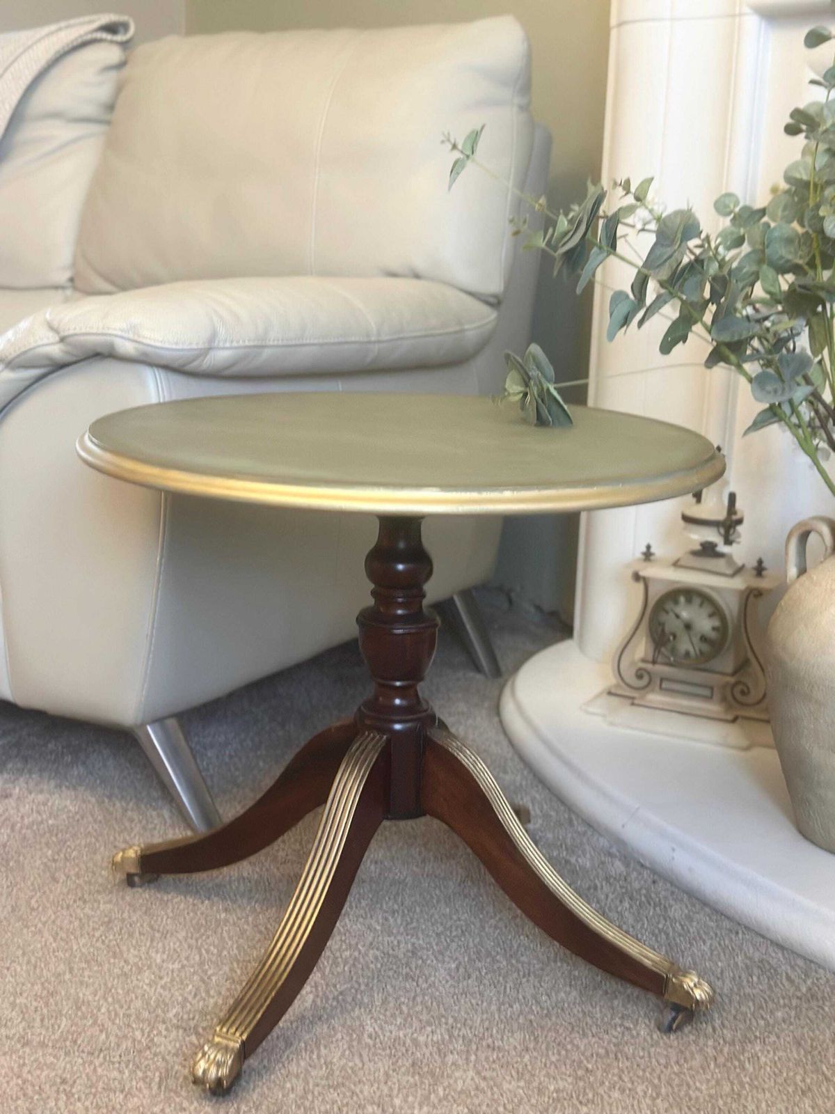 Vintage Hand Painted Green And Gold Side Table – Refinished Elegant Accent Furniture photo furniture