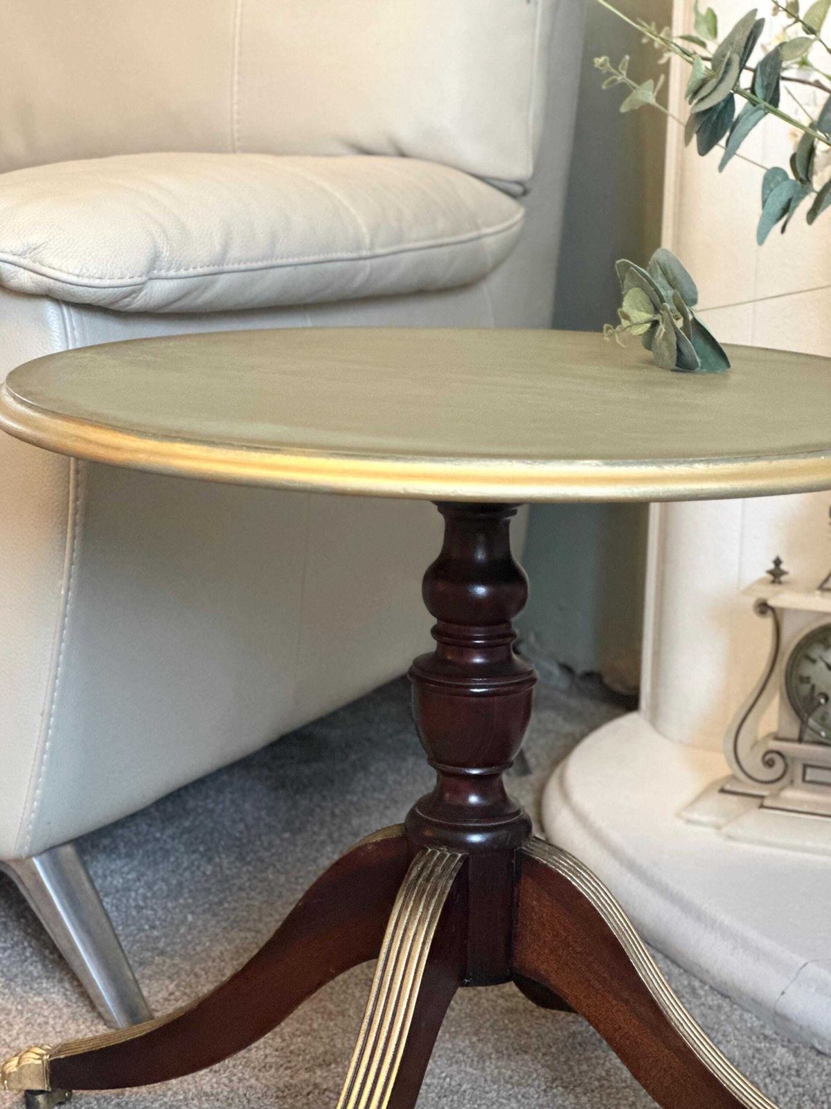 Vintage Hand Painted Green And Gold Side Table – Refinished Elegant Accent Furniture photo for sale