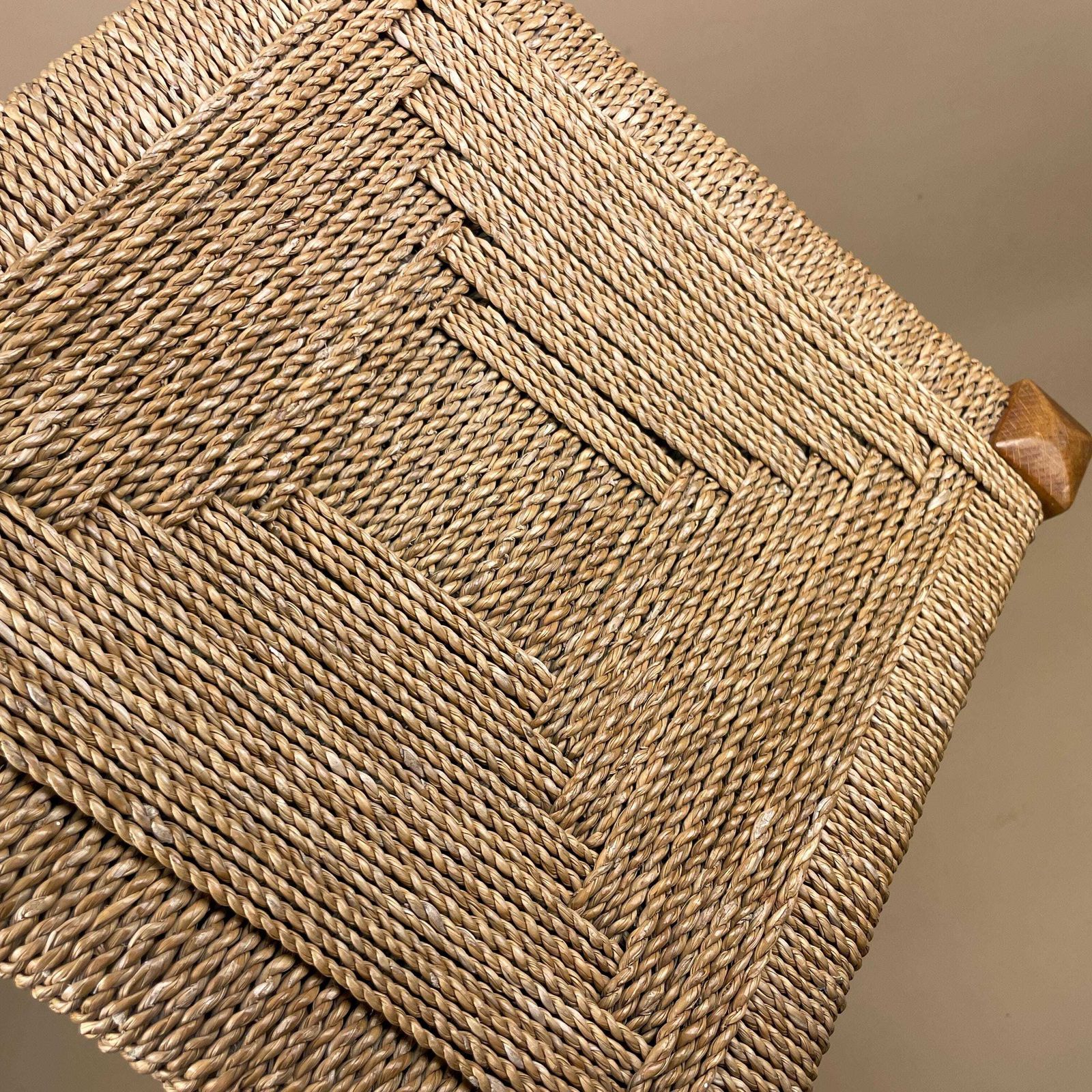Antique Wooden Foot Stool Woven String Wood Cottage Furniture Square Brown Hallway Seat 45x30x30cm Footstool Bench photo buy