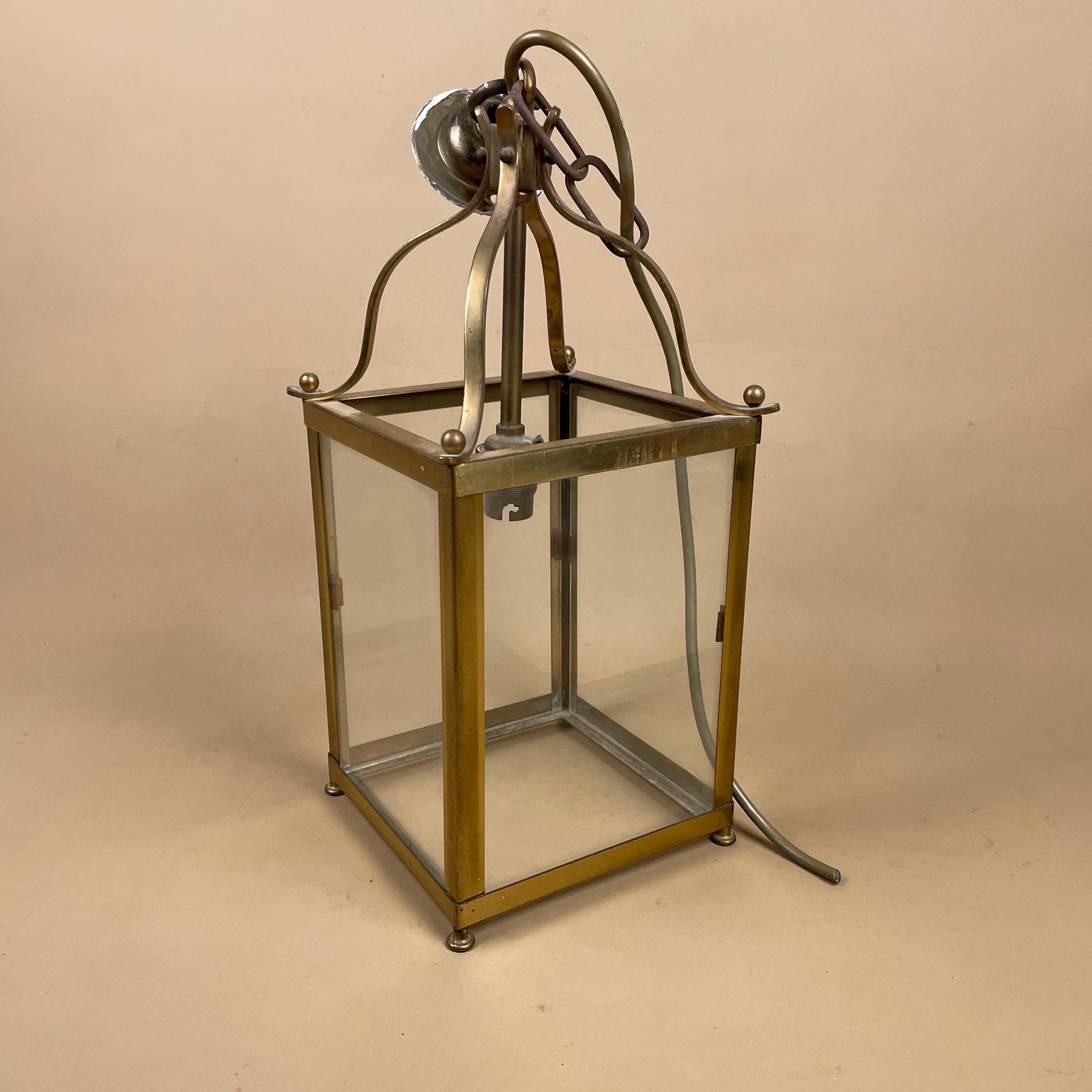 Antique Square Pendent Ceiling Light Lantern Metal Gold Brass Lamp Indoor Glass Vintage Lamp Lights Ornate Detail Chain Hanging photo 95.0