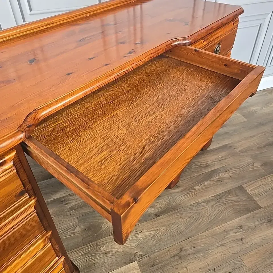 Vintage Ducal Dressing Table Pine Twin Pedestal Desk Solid Wood 9 Drawer Writing photo 290.0