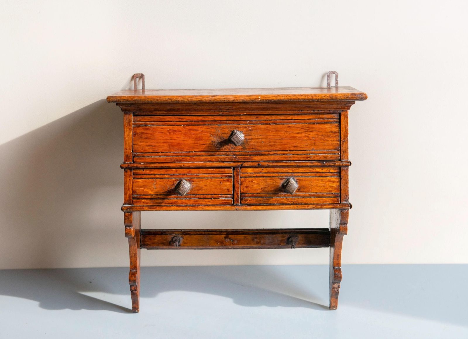 Antique Oak Wall Cabinet   Folk Art Farmhouse   Hanging Cabinet With Drawers photo furniture