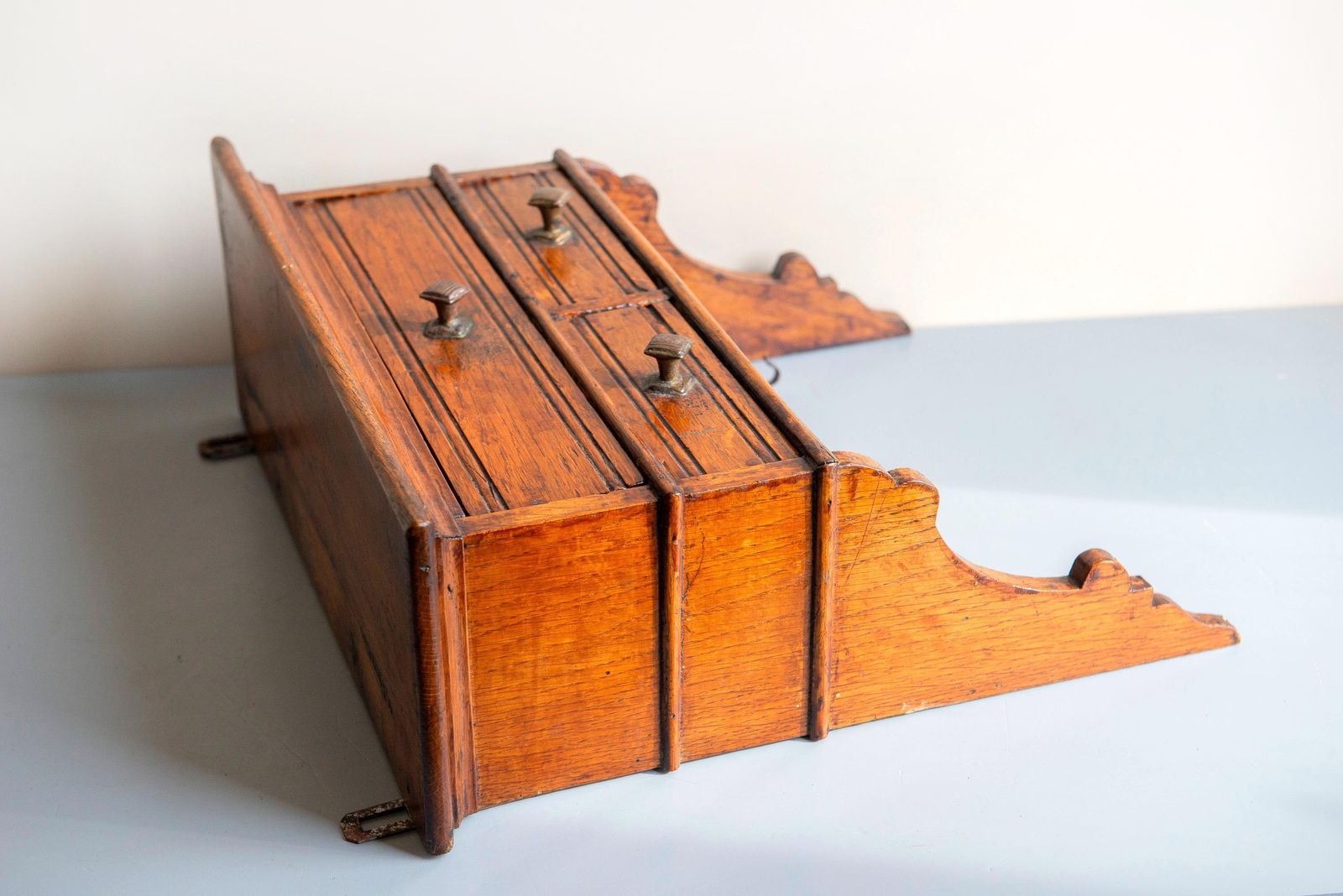 Antique Oak Wall Cabinet   Folk Art Farmhouse   Hanging Cabinet With Drawers photo buy
