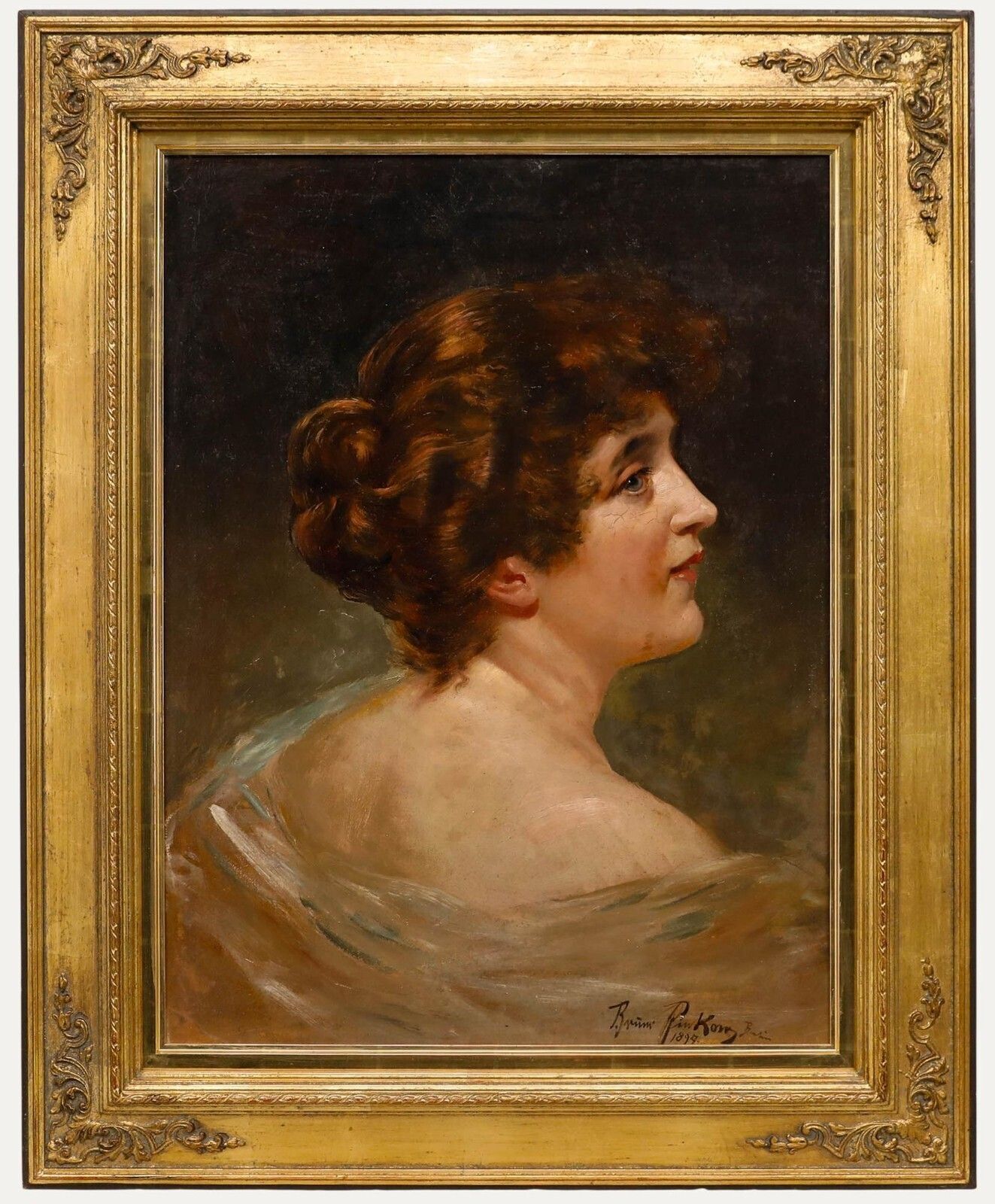 Bruno Pinkow   German School Late 19th Century Oil, Red Haired Beauty