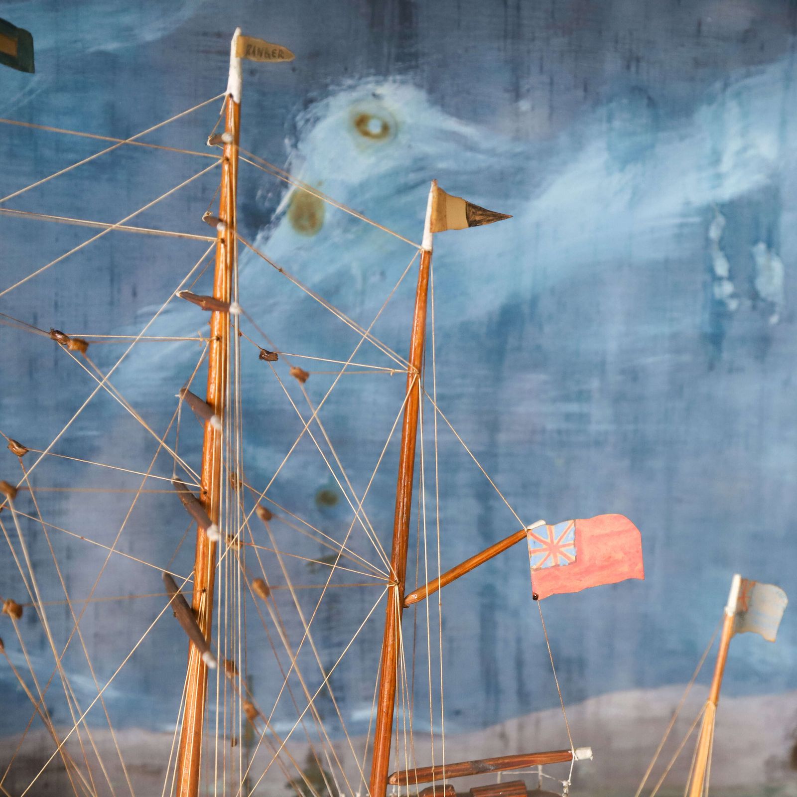Four‑Masted Sailing Ship Diorama With Steam Barge   Turneresque Seascape photo Art