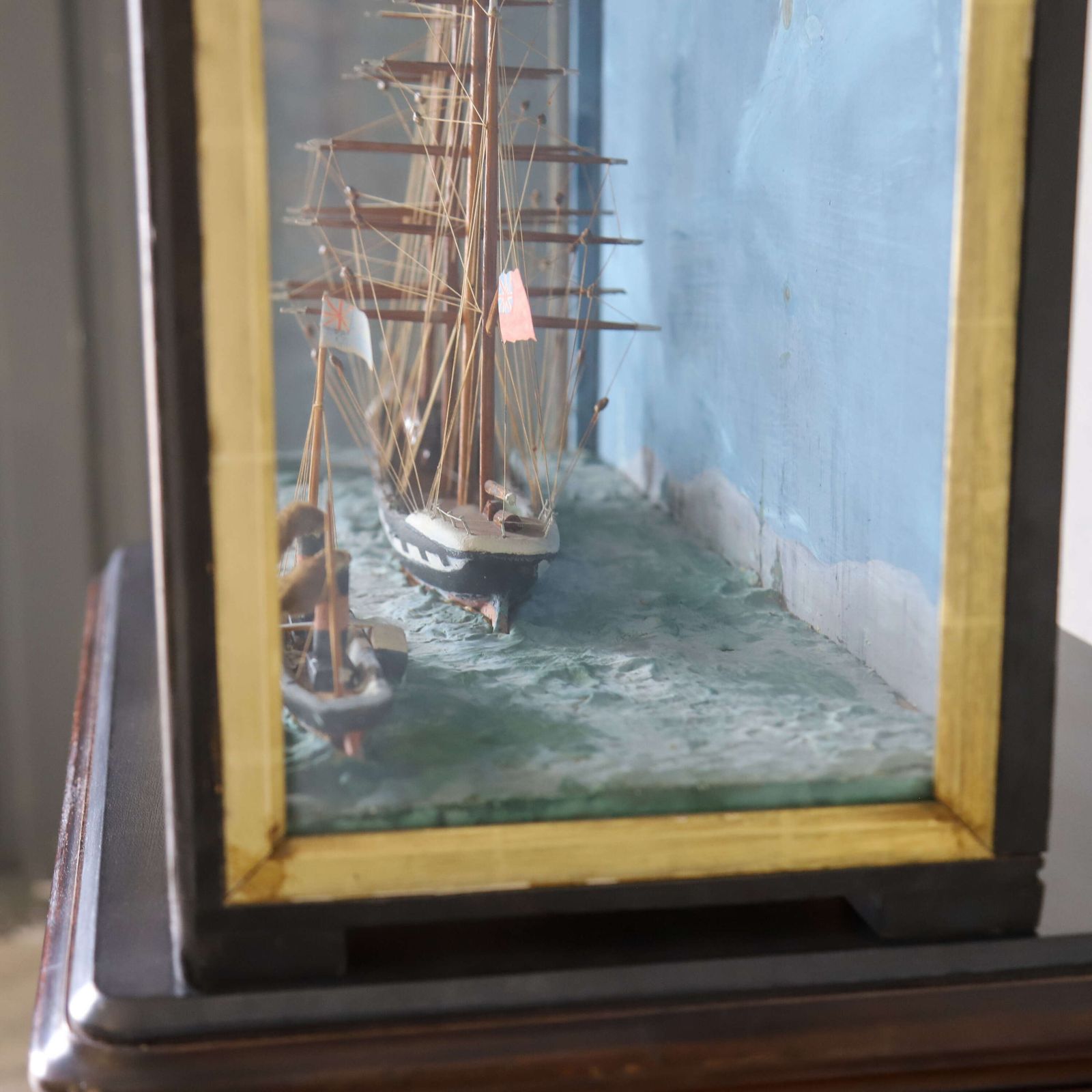 photo furniture Four‑Masted Sailing Ship Diorama With Steam Barge   Turneresque Seascape