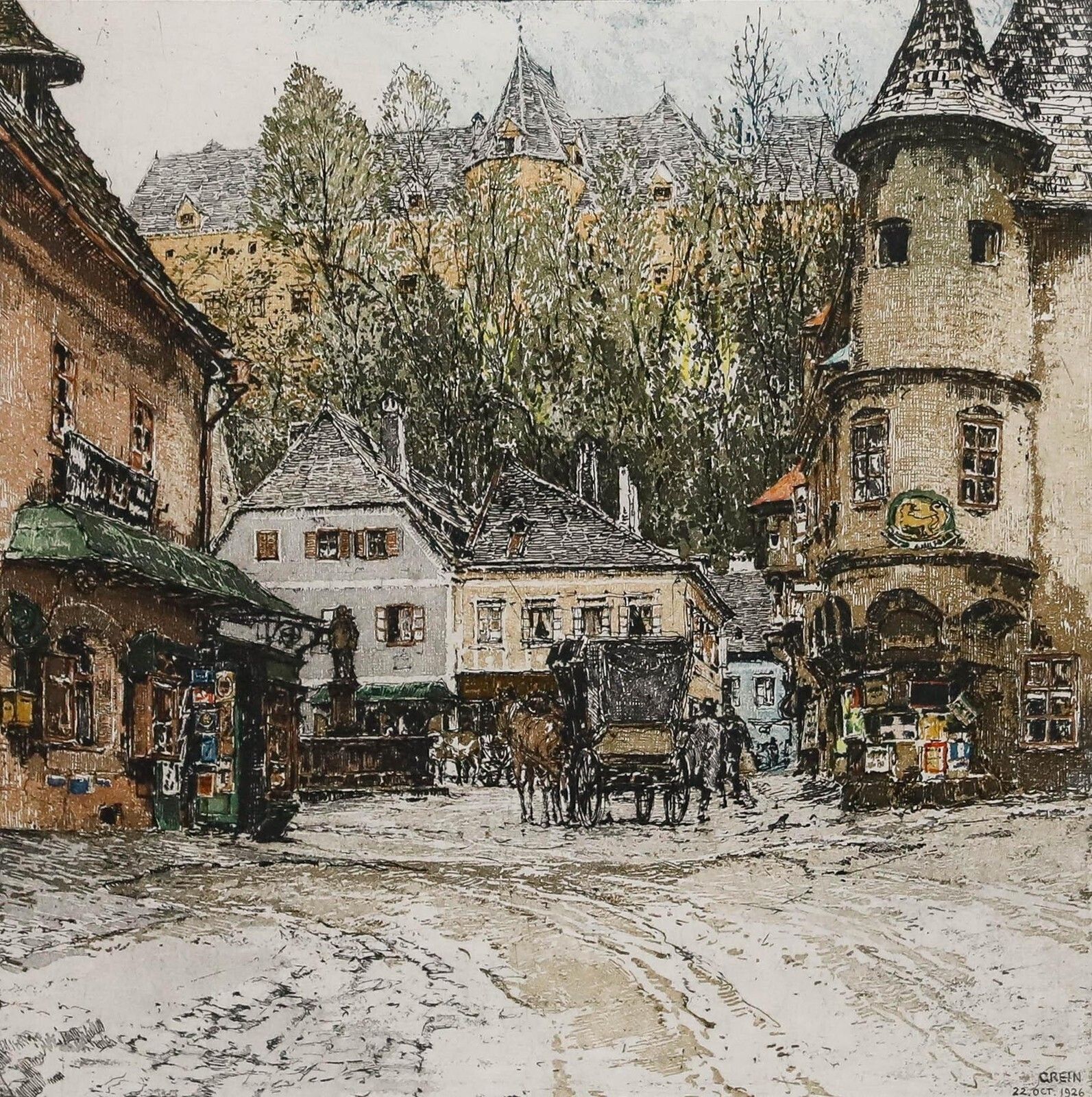 Luigi Kasimir (1881 1962)   Framed 1926 Etching, View Of Greinwinter photo for sale