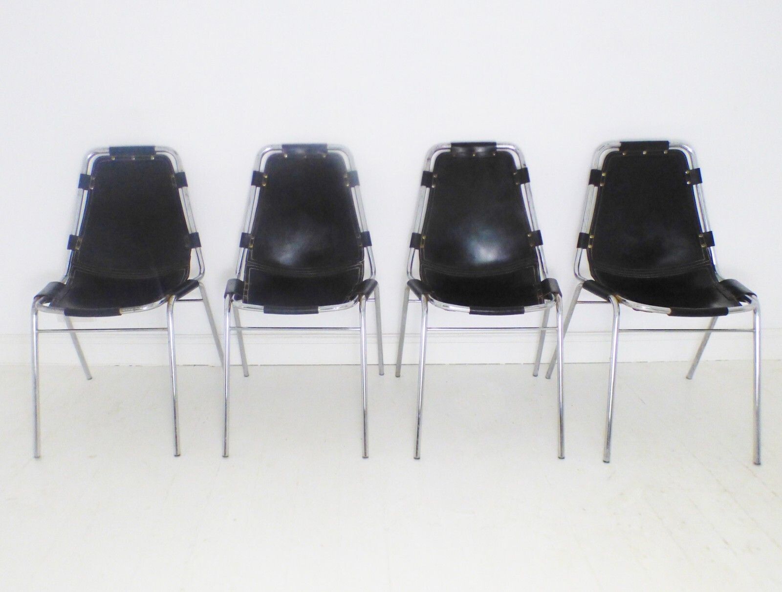 Stunning Set 4 Original Leather Charlotte Perriand Les Arcs Dining Chairs 1970's photo Furniture