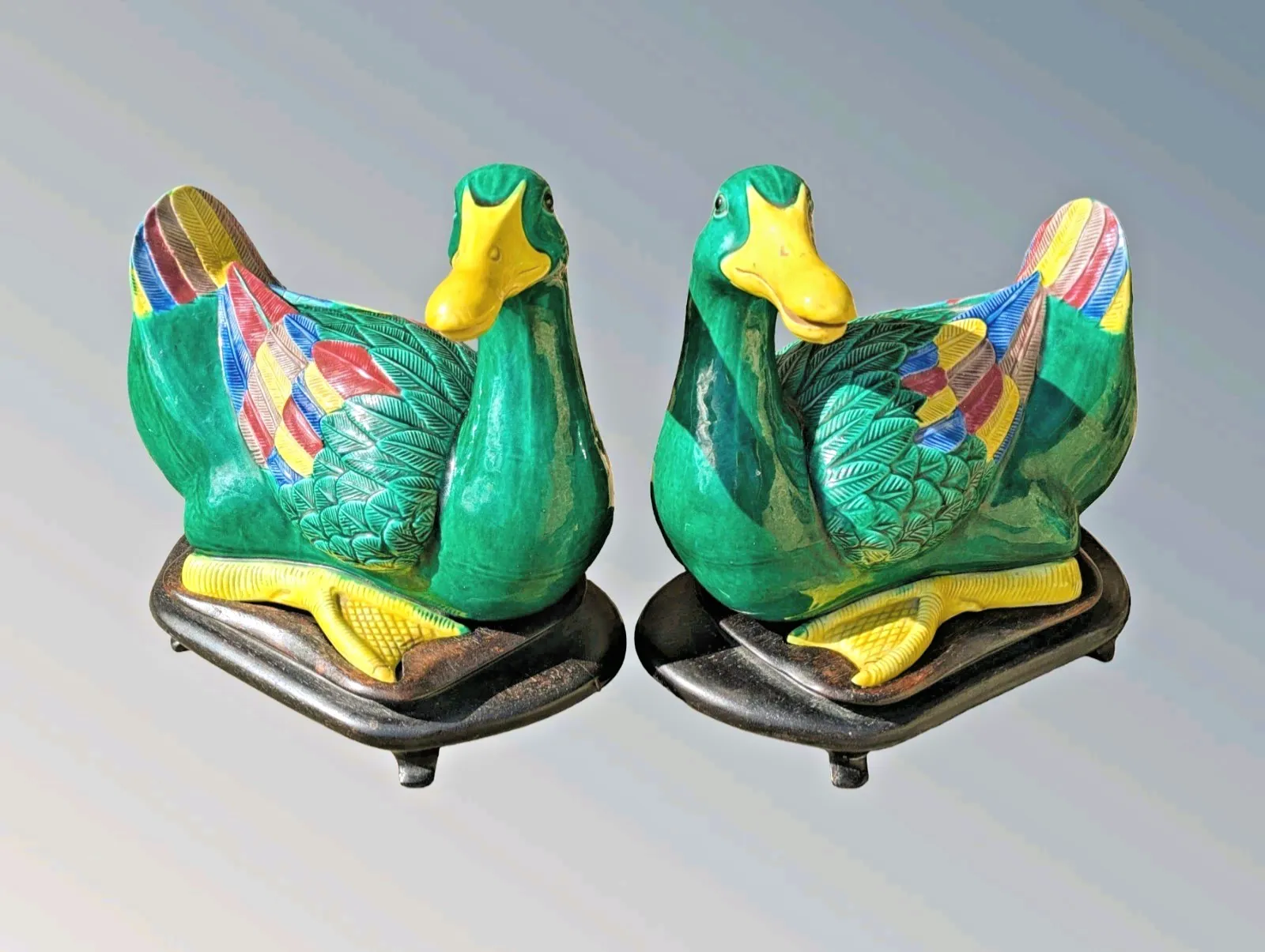 Good Large Pair Chinese Porcelain Ducks Ming Style Sancai Glaze photo furniture