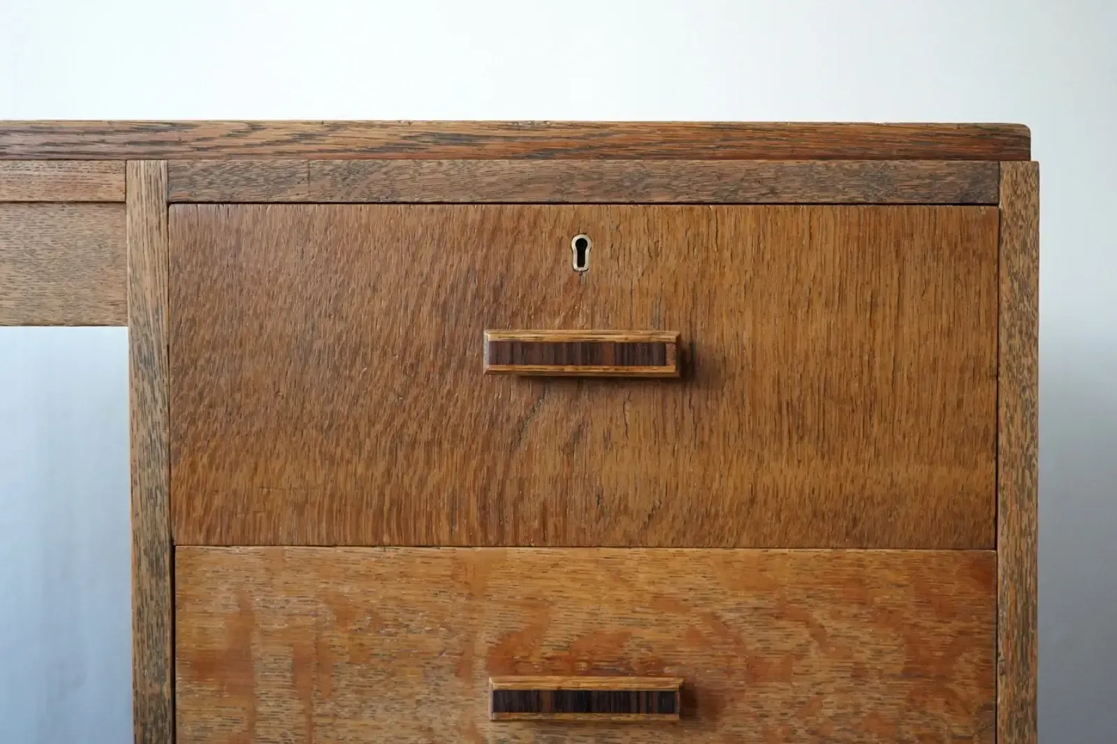 Art Deco Oak Desk With Tooled Leather Top, England C.1930 Heals photo for sale