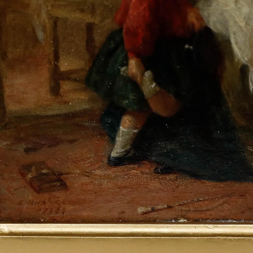 Edwin Hughes (1842 1922)   1863 Oil, A Stitch In Time photo vinterior