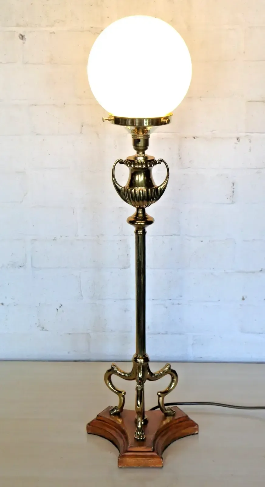 Table Lamp A Vintage Tall Brass Lamp Glass Milk Glass Globe Shade French Empire