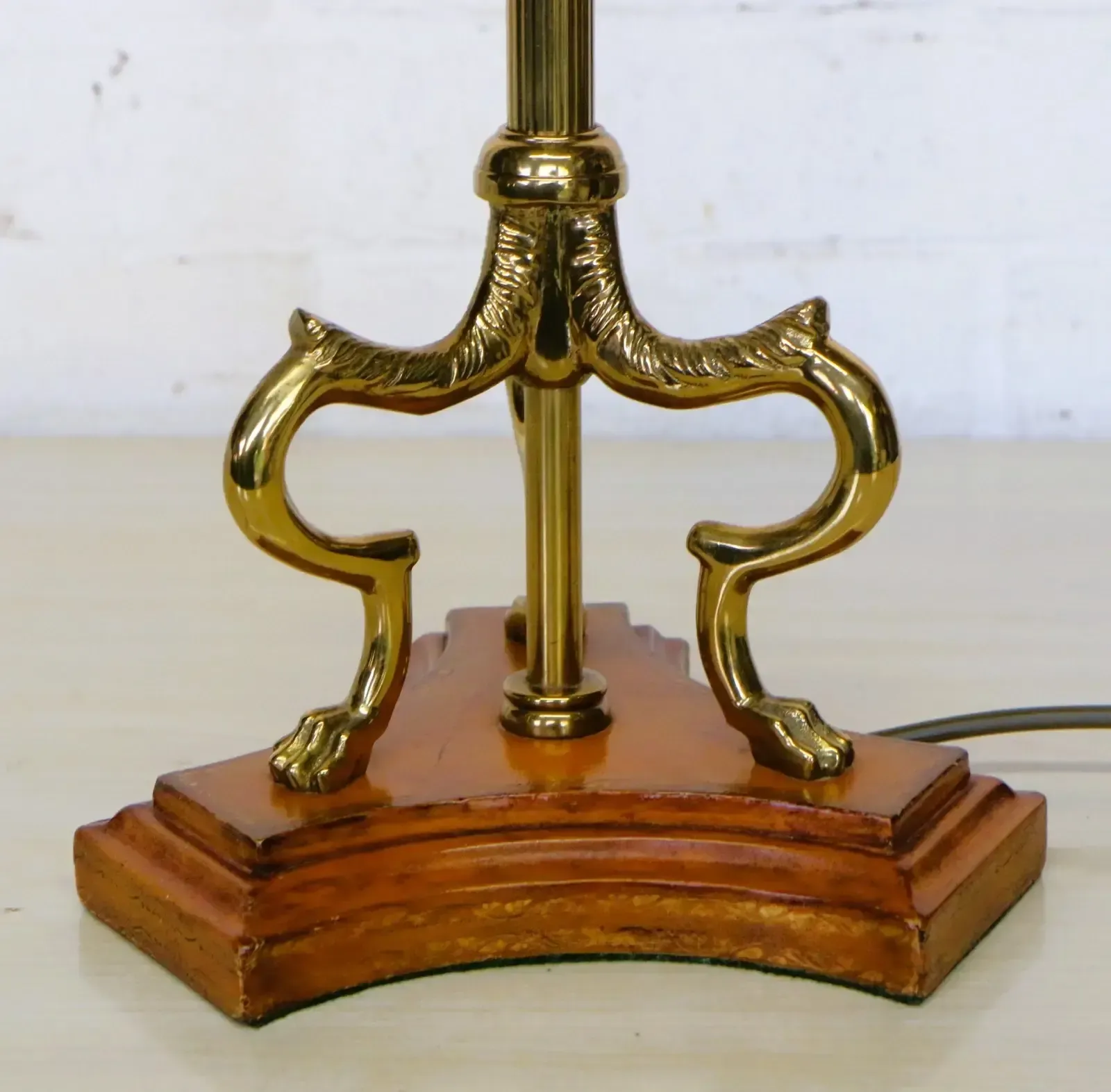 165.0 Table Lamp A Vintage Tall Brass Lamp Glass Milk Glass Globe Shade French Empire photo