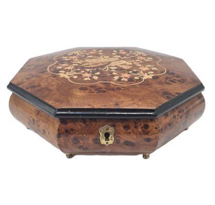 Large Music Box In Marquetry And Burl Veneer, Italy, 1960s 1970s