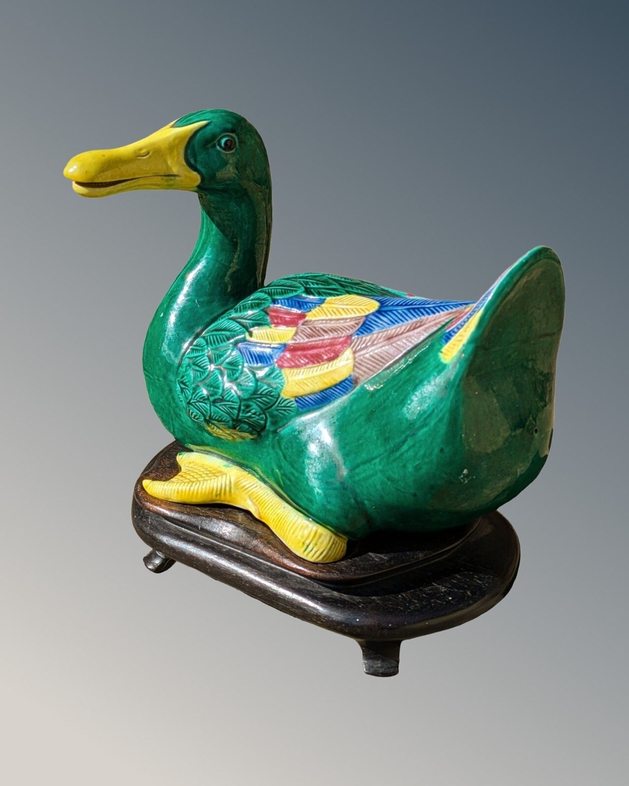 Good Large Pair Chinese Porcelain Ducks Ming Style Sancai Glaze photo 685.0
