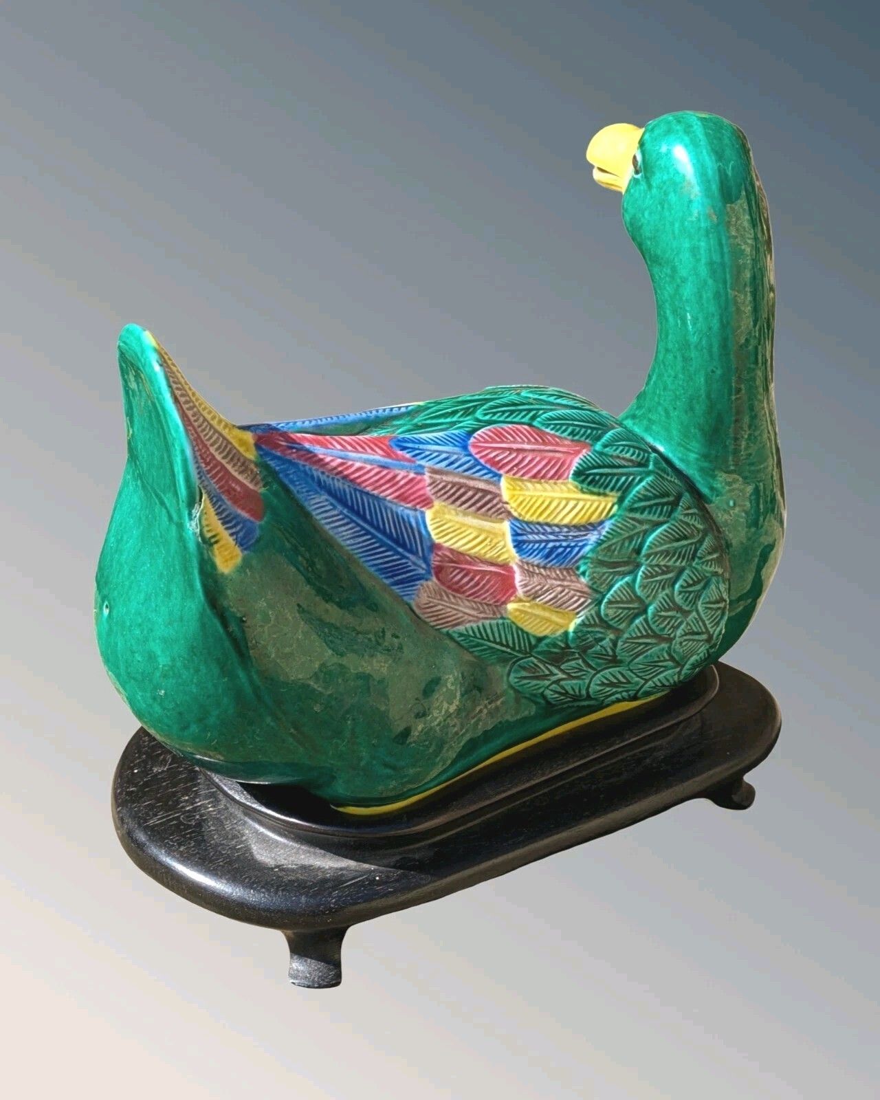 Good Large Pair Chinese Porcelain Ducks Ming Style Sancai Glaze photo buy
