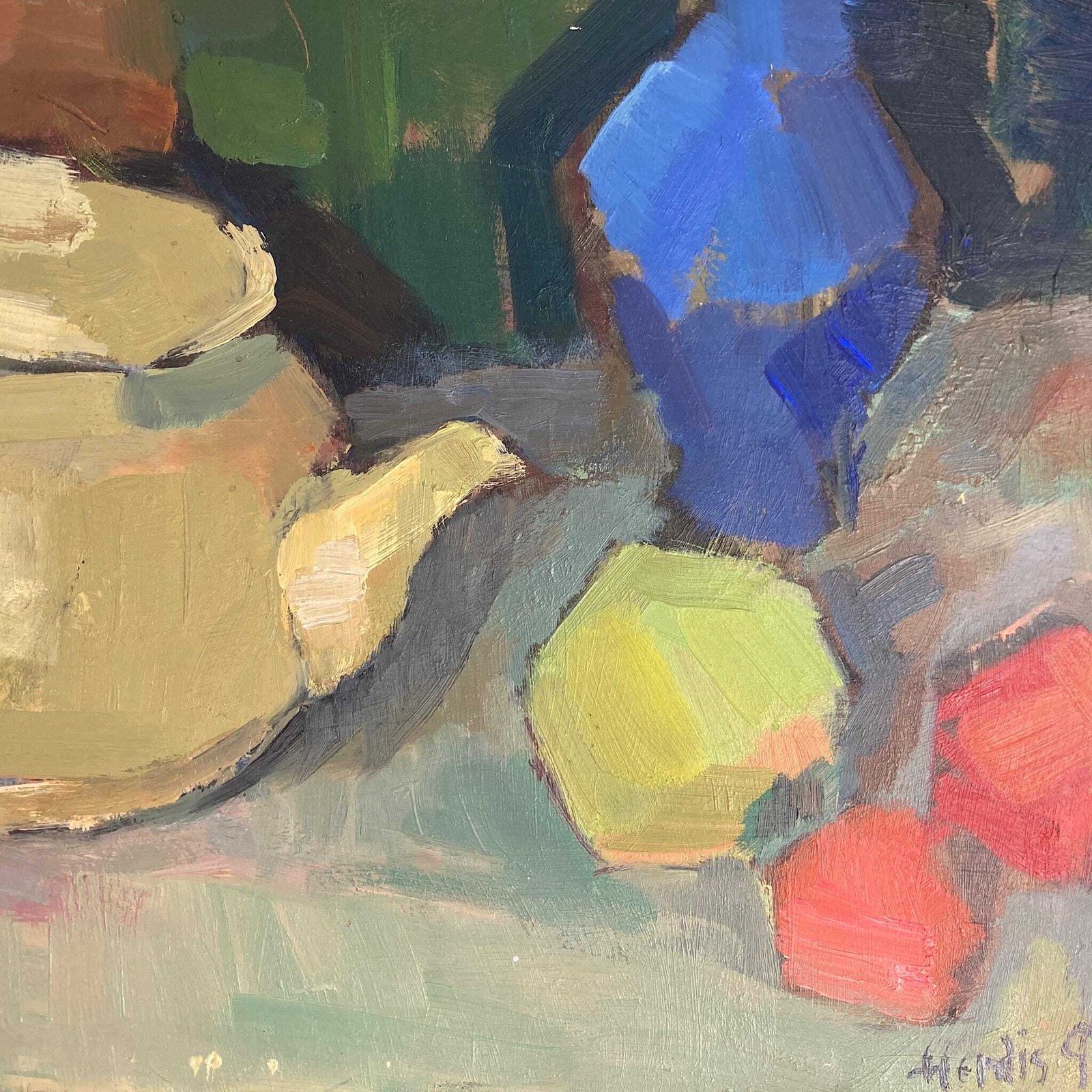 The Studio Table   Vintage Mid Century Modern Scandinavian Original Oil Painting photo Art