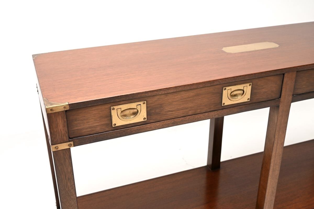 Antique Military Campaign Style Mahogany And Brass Console Table photo for sale
