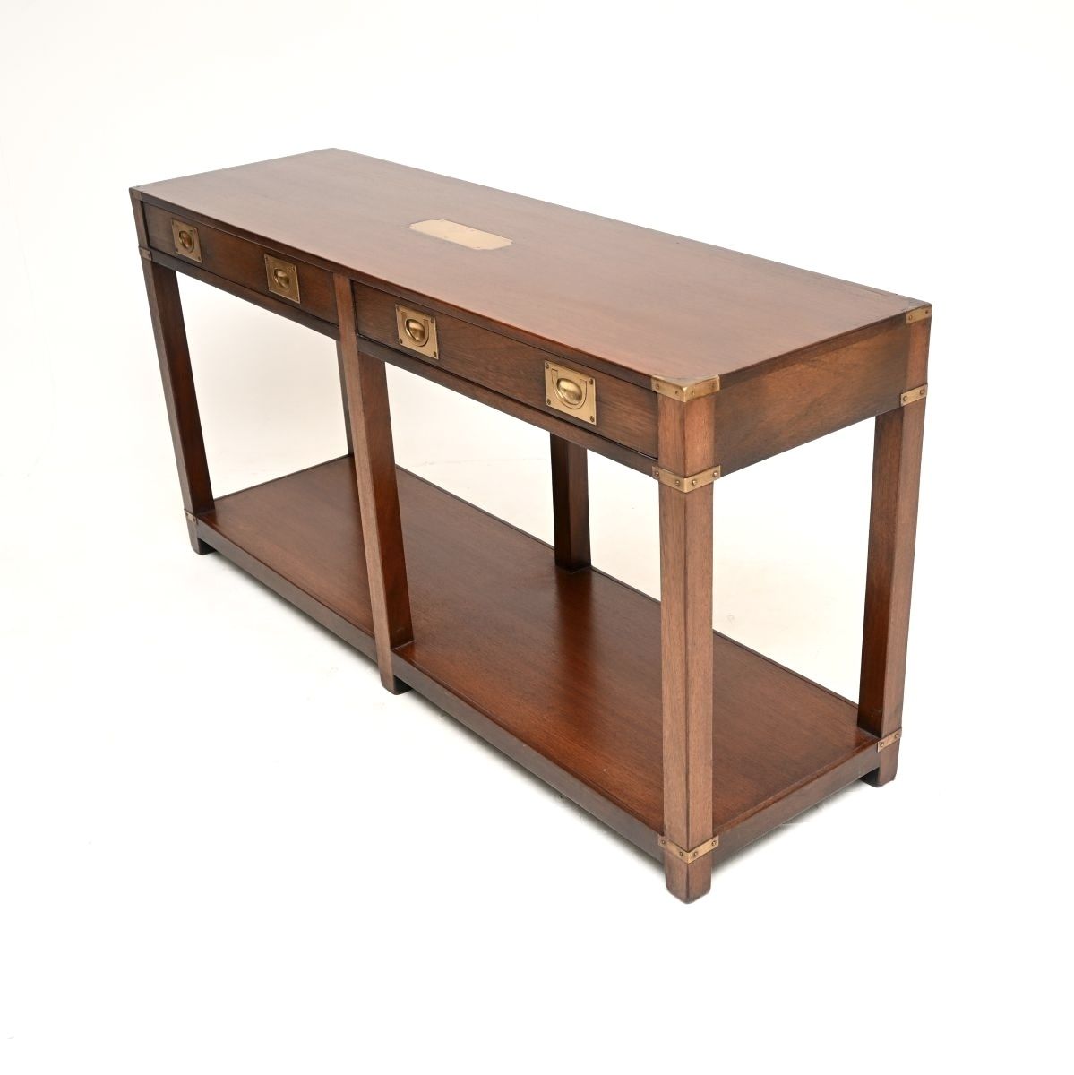 Antique Military Campaign Style Mahogany And Brass Console Table photo vinterior