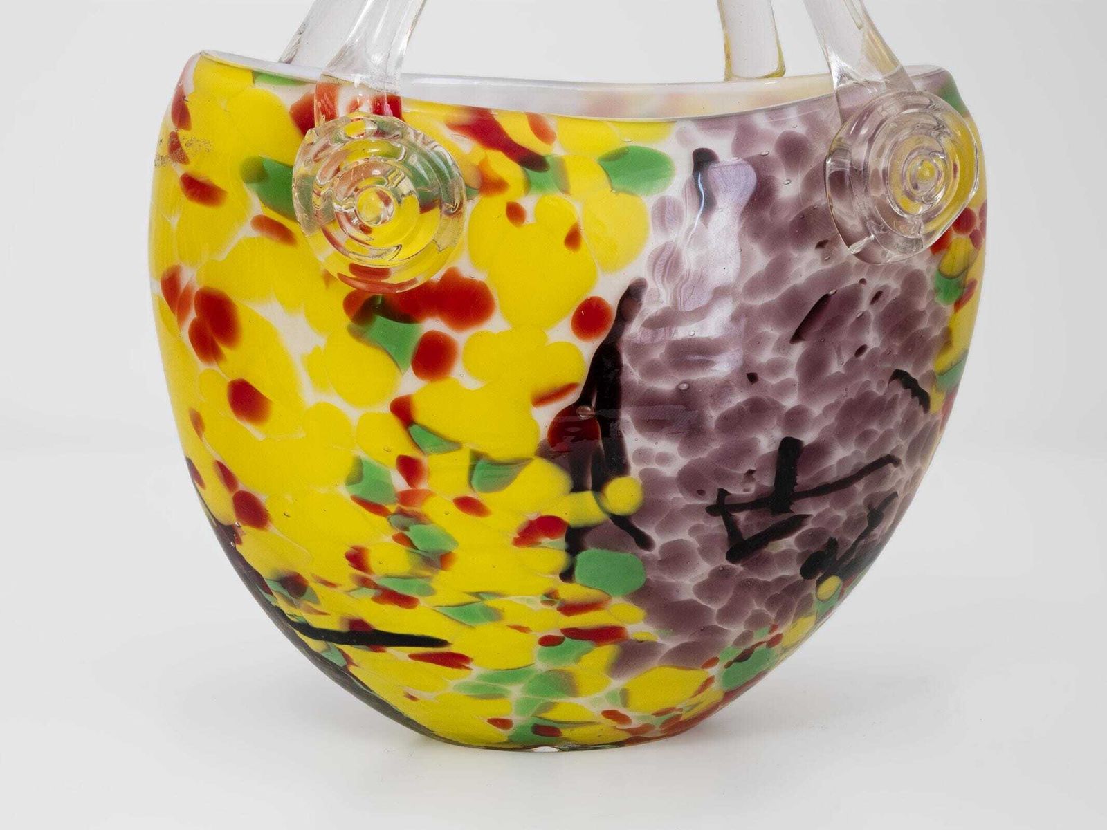 Murano Italian Art Glass Handbag Vase – Yellow, Purple, Red, Green Mid Century Decor photo buy