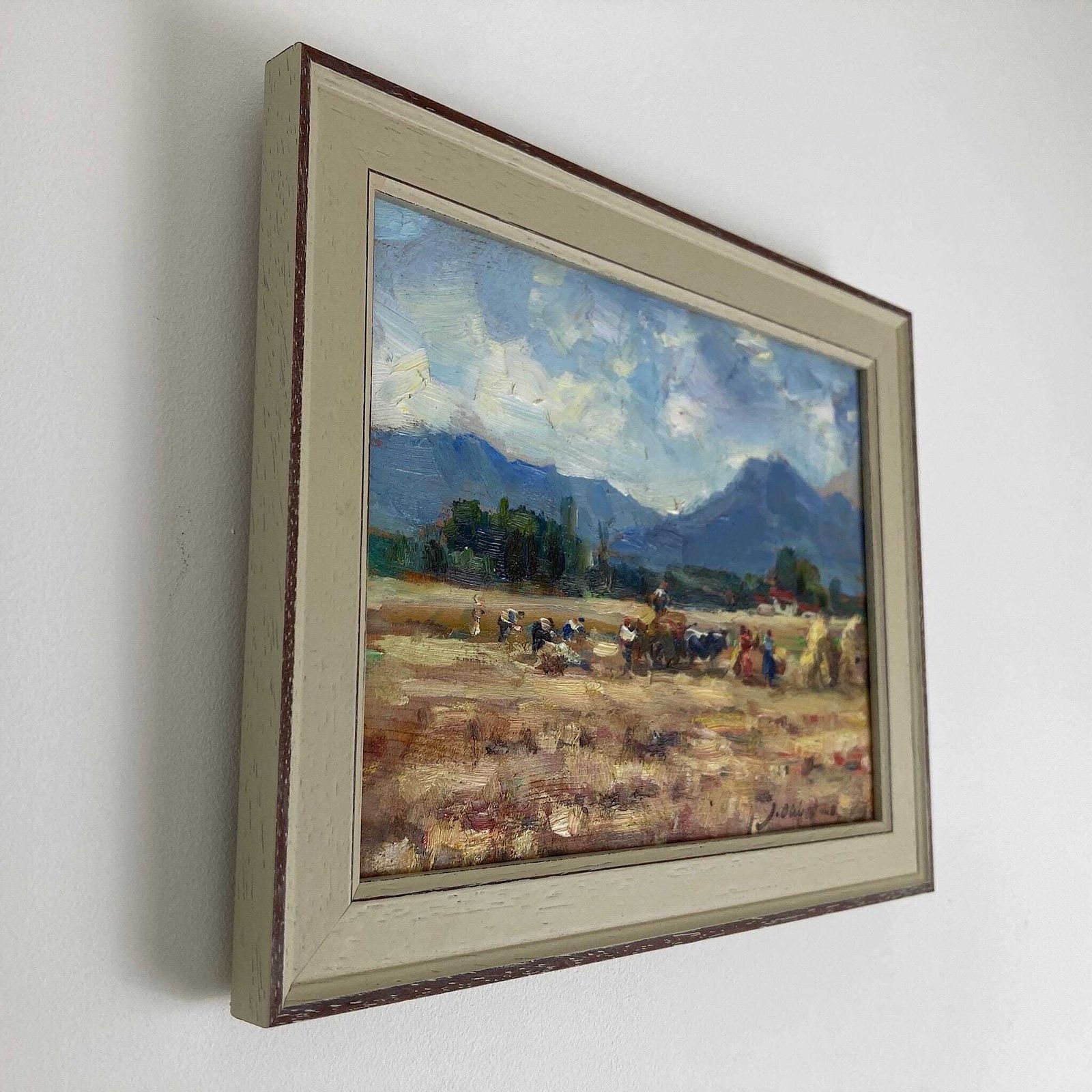 Harvest Time   Small Original Vintage Spanish Oil Painting Of A Golden Landscape photo for sale