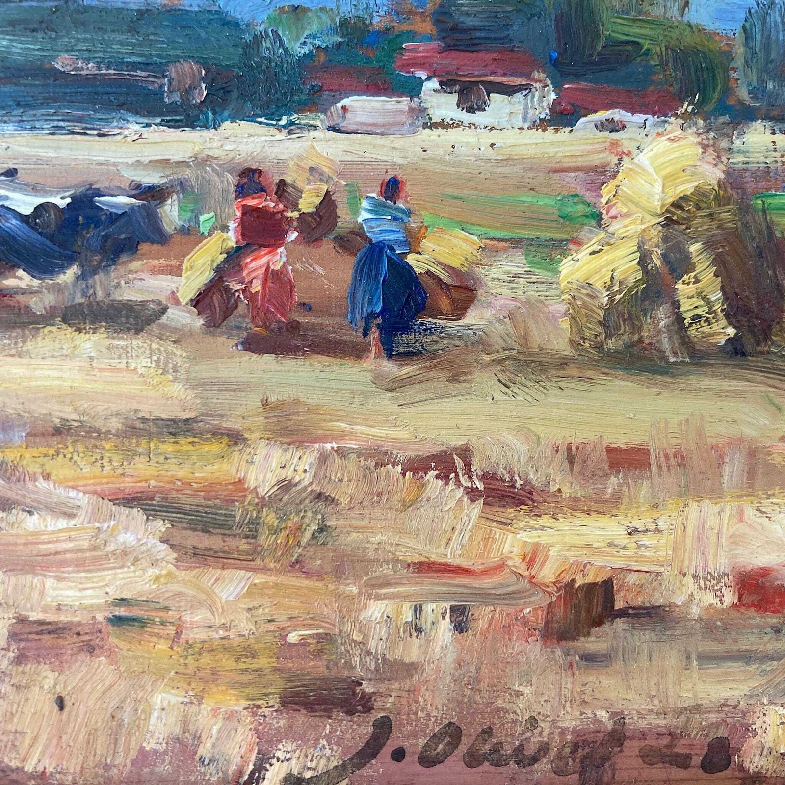photo furniture Harvest Time   Small Original Vintage Spanish Oil Painting Of A Golden Landscape