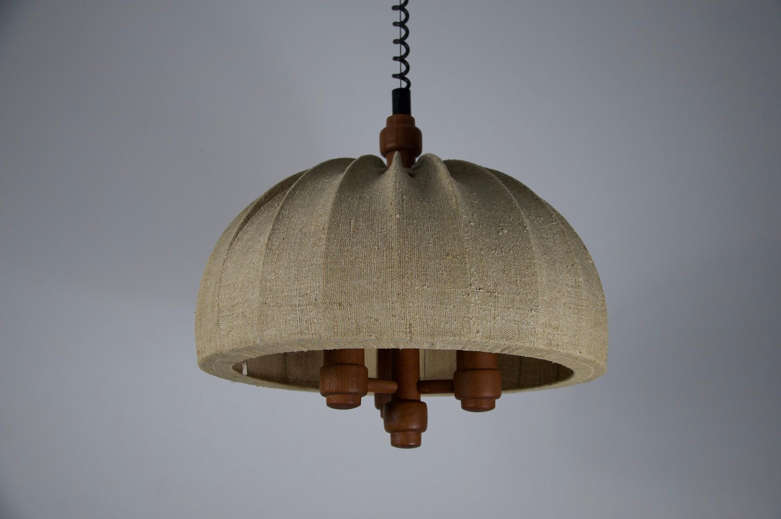 Adjustable Wood And Fabric Shade Pendant Lamp By Domus, 1960s photo furniture