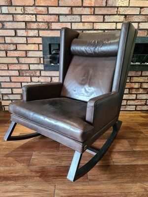 Furniture Handcrafted Leather Rocking Chair From Bw Bielefelder Werkstätten, Germany, 2010s photo