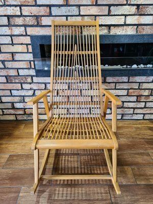 photo furniture Vintage Scandinavian Rocking Chair With Bamboo Weave, 1960s