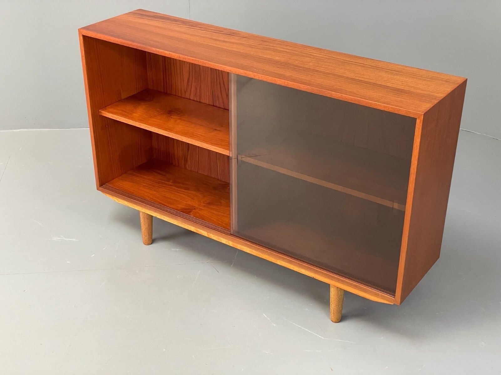 Vintage Teak Glazed Bookcase Danish 1970s Shelving Glass Retro Eb11797 Mwoo photo furniture