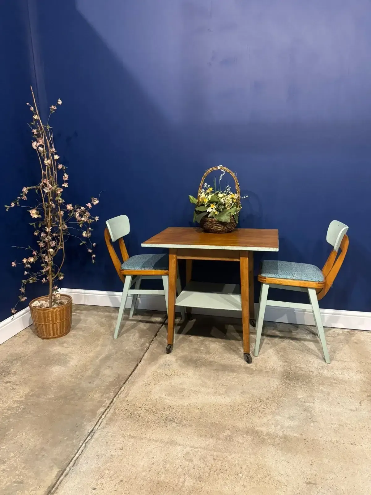 Vintage Formica Table And Chairs Green Blue 1950s Mid Century Kitchen Larder